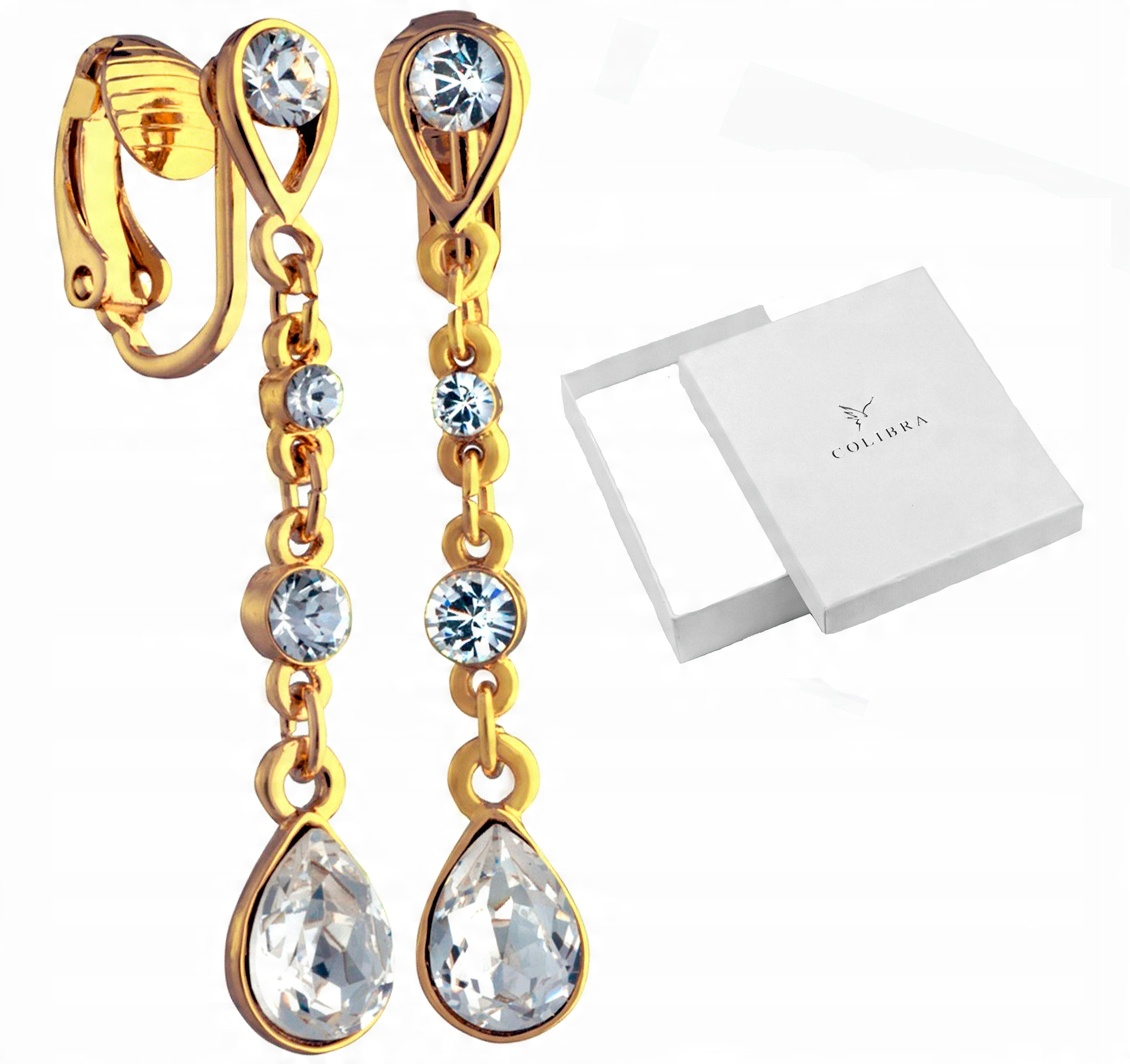 

Złote Klipsy Z Kryształami Swarovski Uszy Colibra