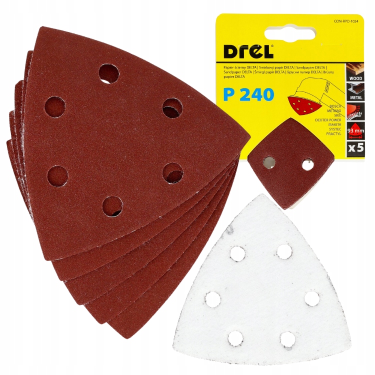 Papier Ścierny Delta Rzep 93x93mm P240 Zestaw 5 szt na Żelasko do Drewna