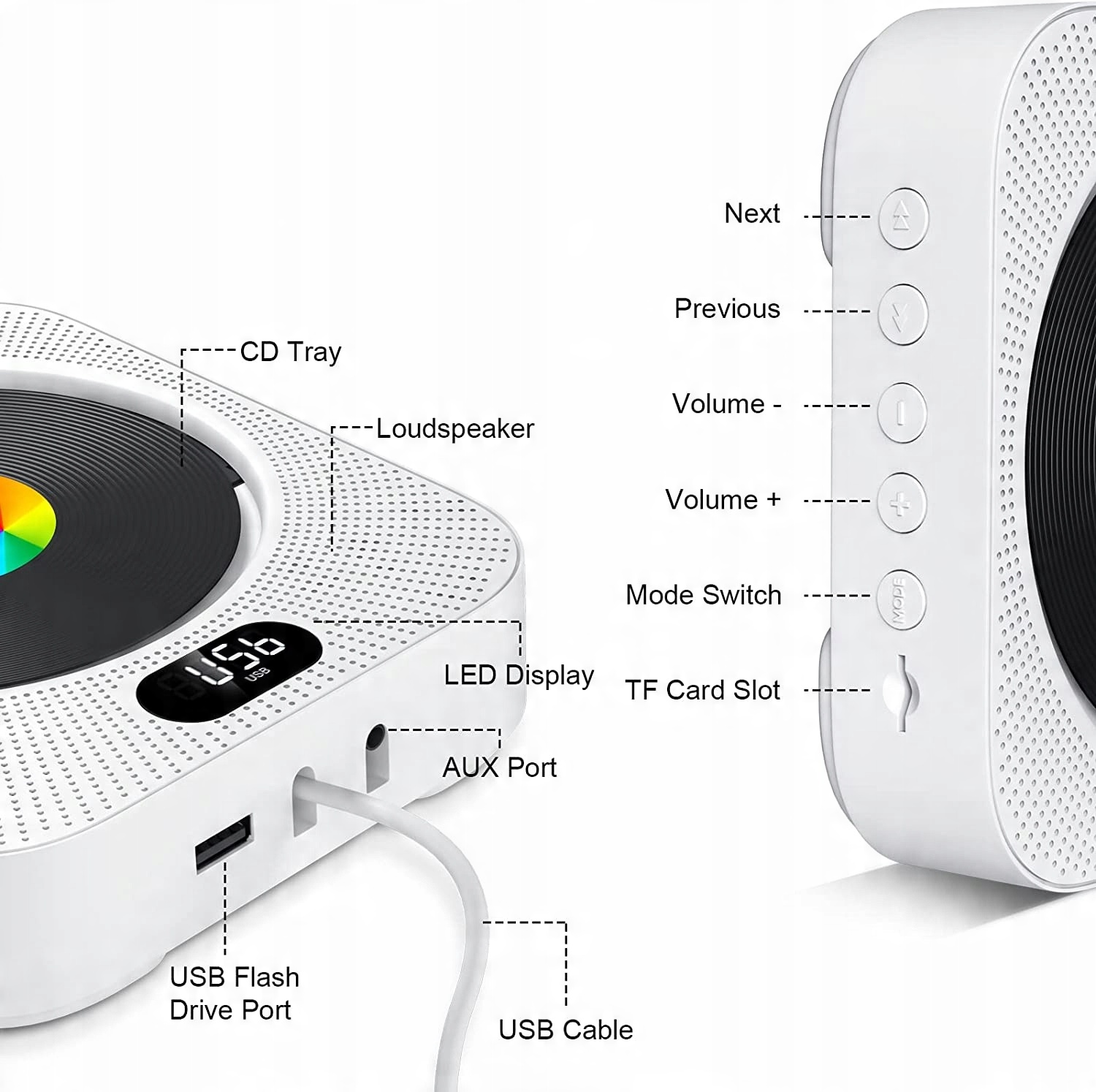 CD-плеер настенный LCD USB FM радио пульт дистанционного управления SD цвет белый