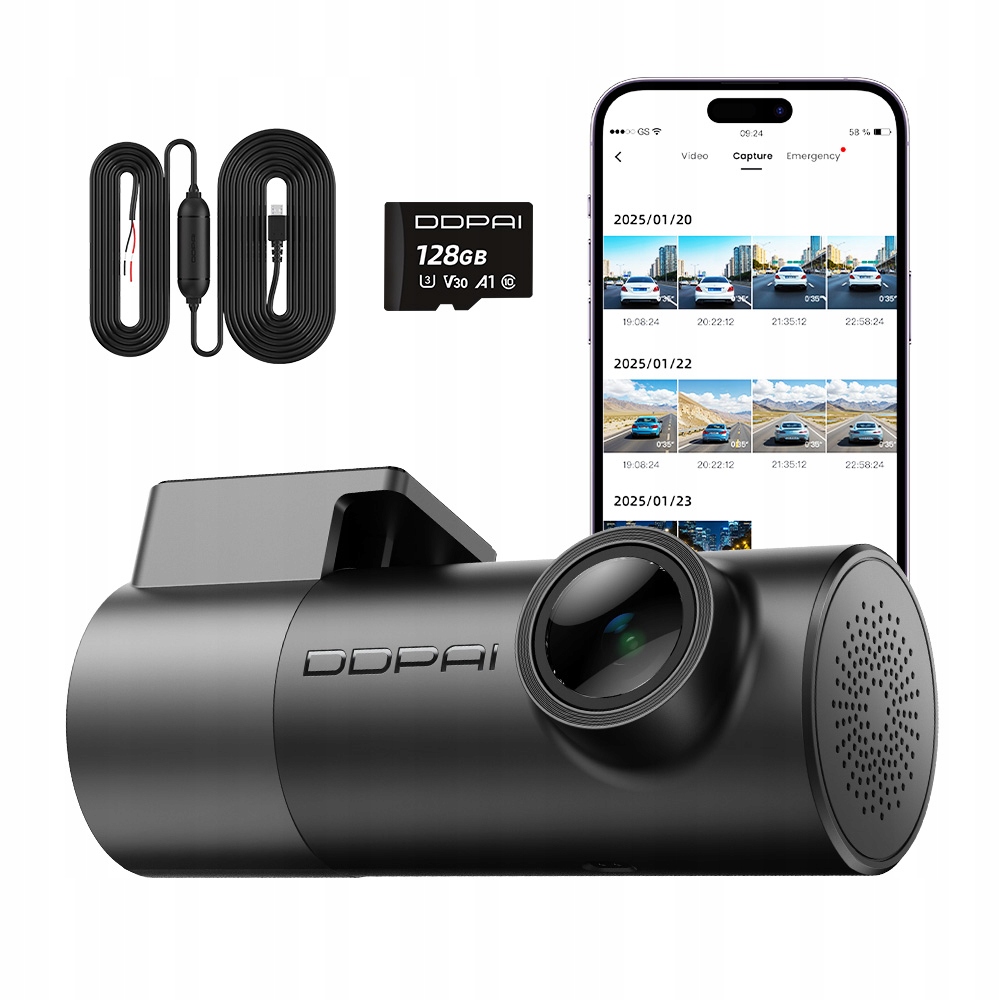 Automobilová Kamera Ddpai Mini Pro 2K Videorekordér Hardwire Kit +128GB