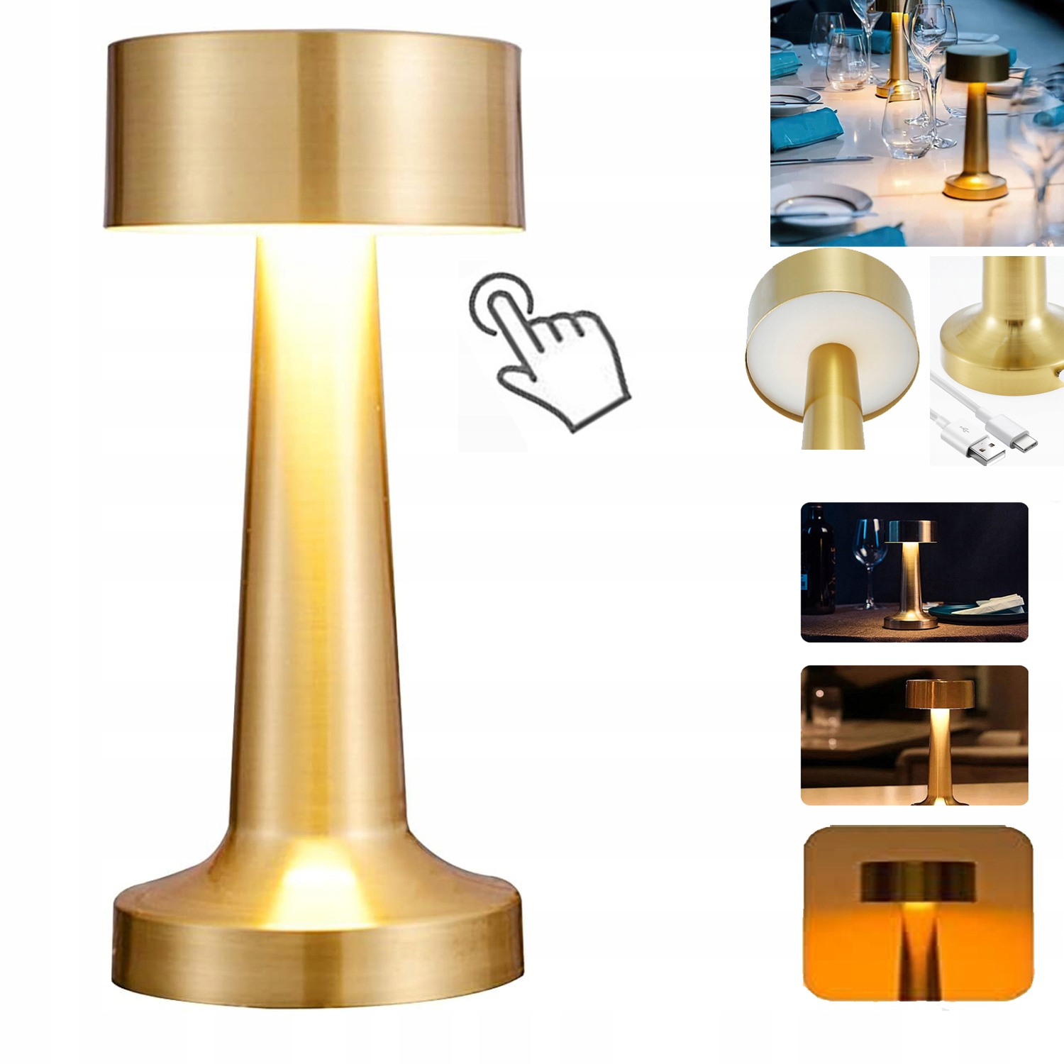 LAMPKA STOŁOWA NA BATERIE LED - ŁADOWALNA,OŚWIETLENIE NASTROJOWE 3 KOLORY