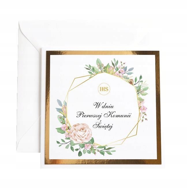 

Kartka na Komunię pamiątka komunijna Błysk róża