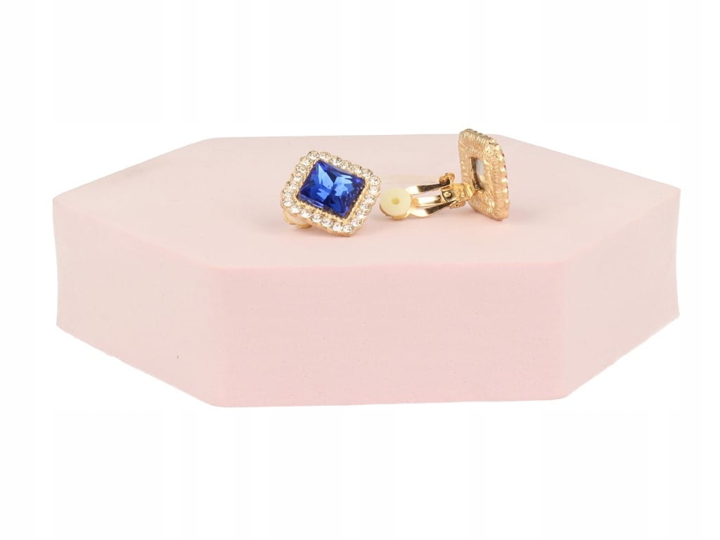 Klipsy do uszu złote z niebieskim kryształem Marka bez marki