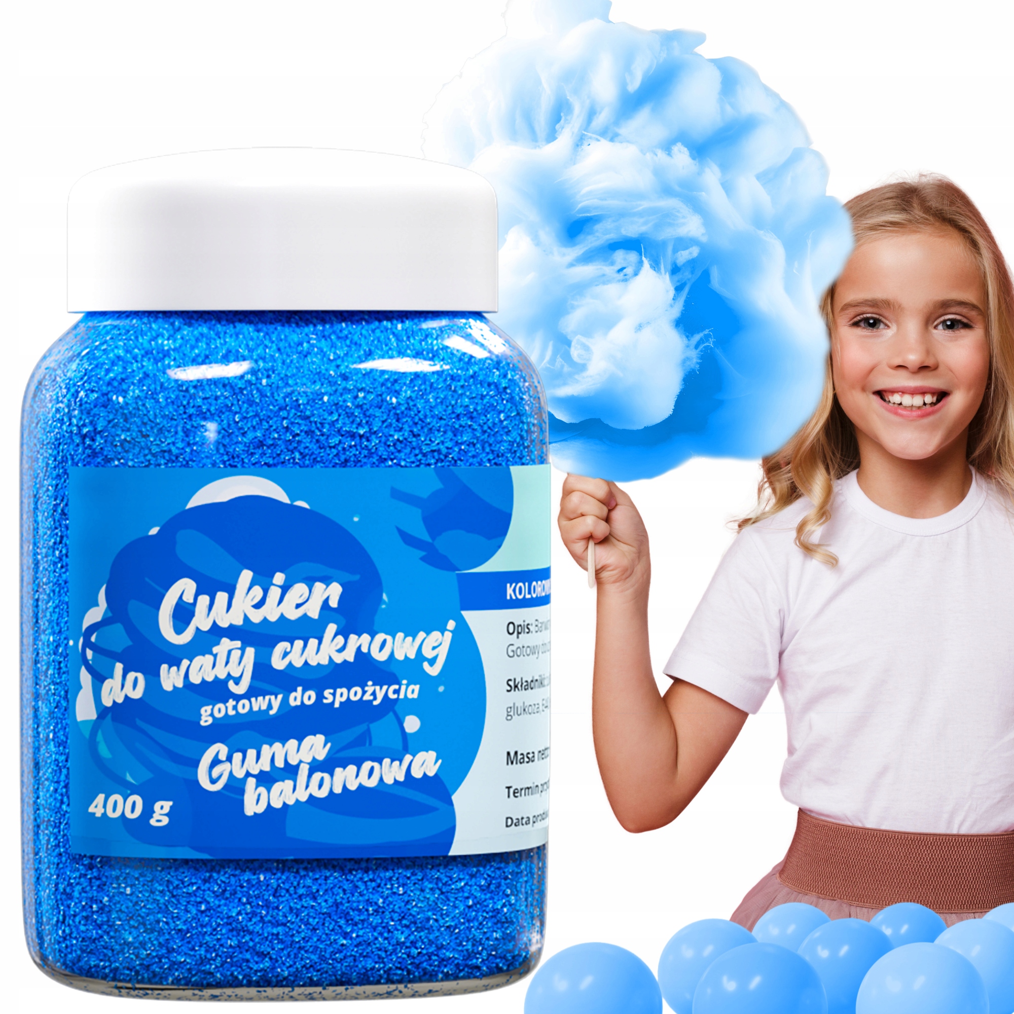 Kolorowy Cukier Do Waty Cukrowej 400g Guma Balonow