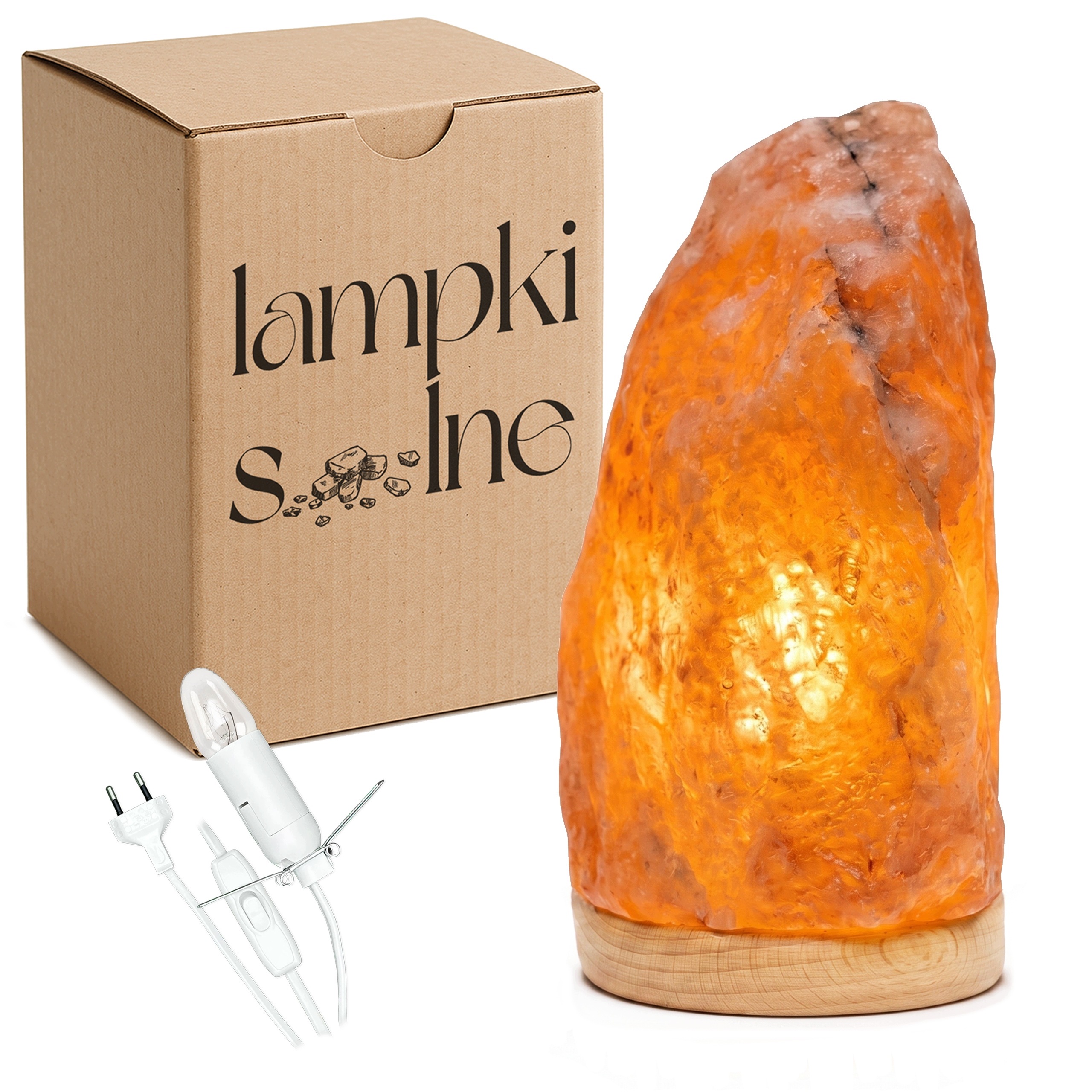 solná lampa Kłodawska Polska 10-13 Kg ionizátor na světlém Bukovém podstavci