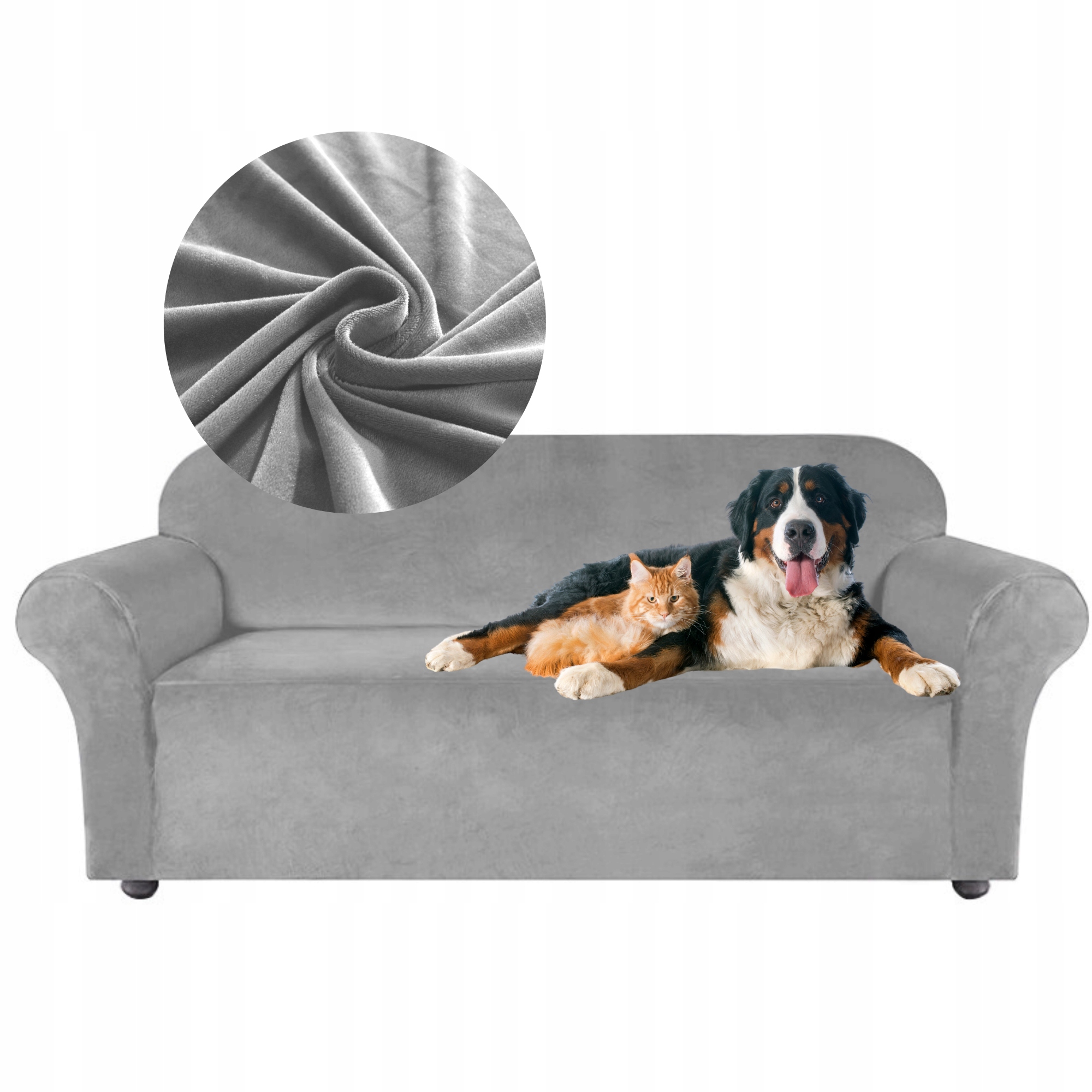 Potah Na Pohovku Pohovka Roh Světle Šedý Velur 4 Osob 235-300 CM