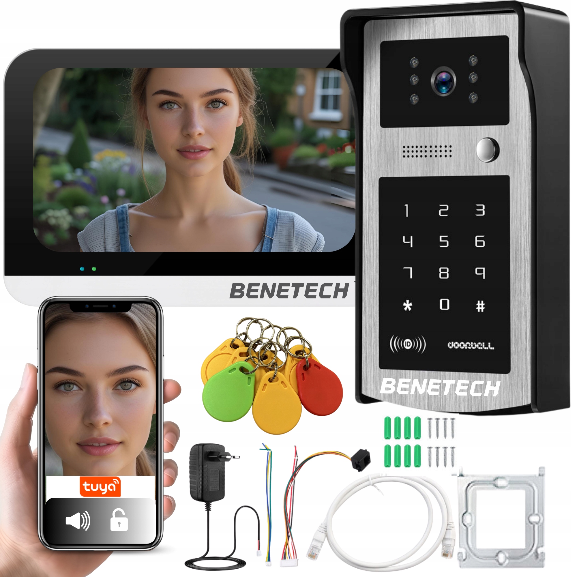 Videovrátnik Dotykový WiFi Domofón Nfc Pinpad Zvonček Kľúčenky Intercom Tuya