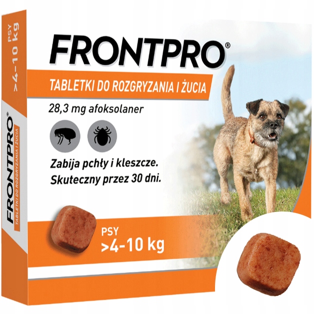 Frontpro >4-10 kg M na kleszcze i pchły do żucia dla psów 3 tabletki