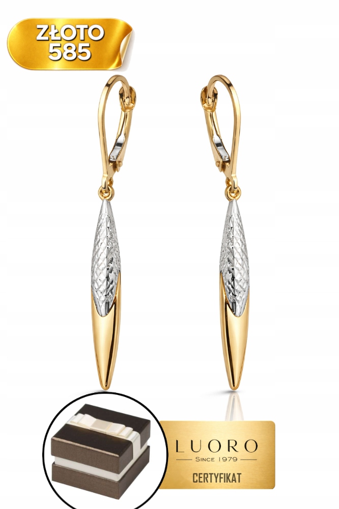 Náušnice Zlaté 585 14K Slza Bílé Zlato 40 MM Elegantní Jemné