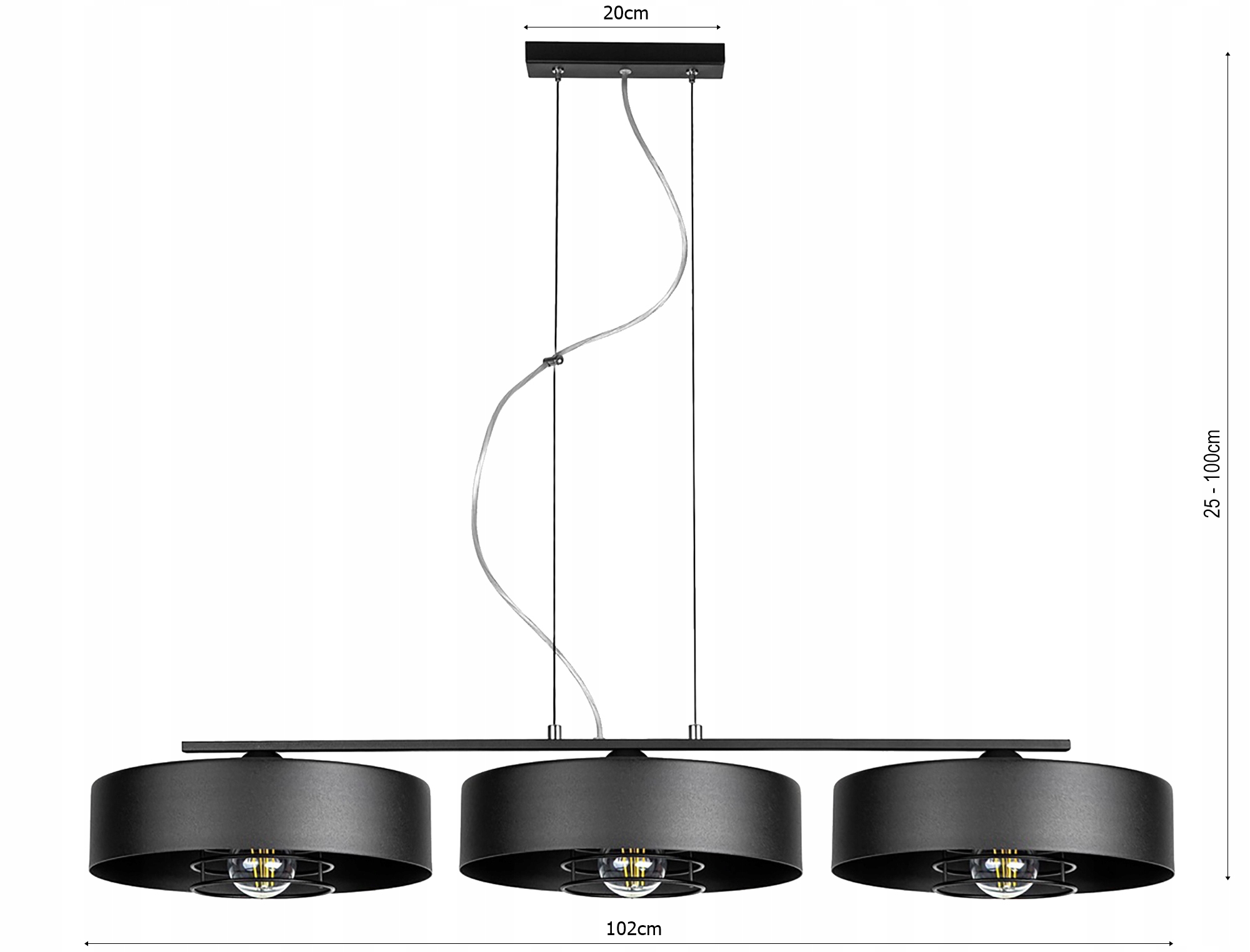 LAMPA WISZĄCA SUFITOWA ŻYRANDOL LED E27 czarny mat Długość/wysokość 100 cm