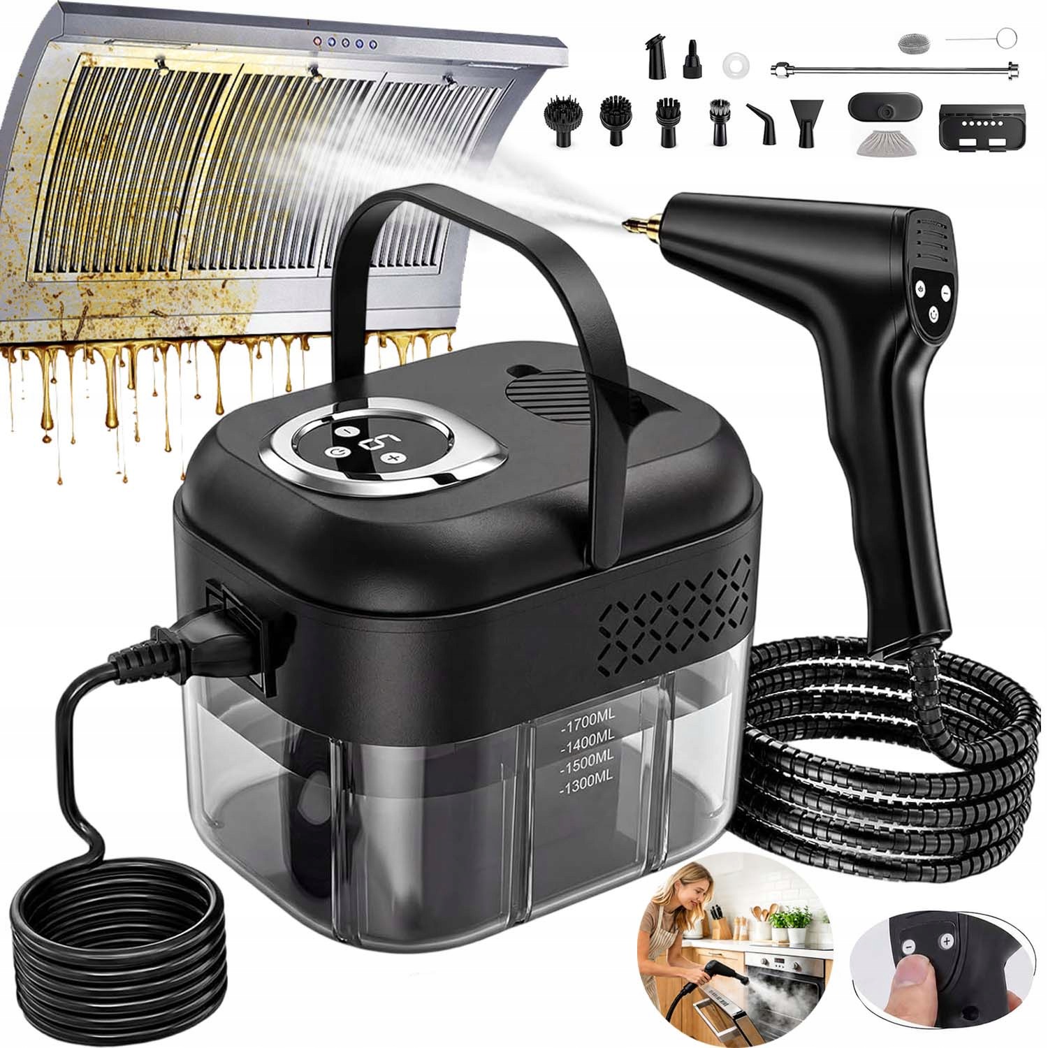 Parní Čistič Oken, Čistič Spár, Ruční Napařovač 2500 W, Sada 1700 ML