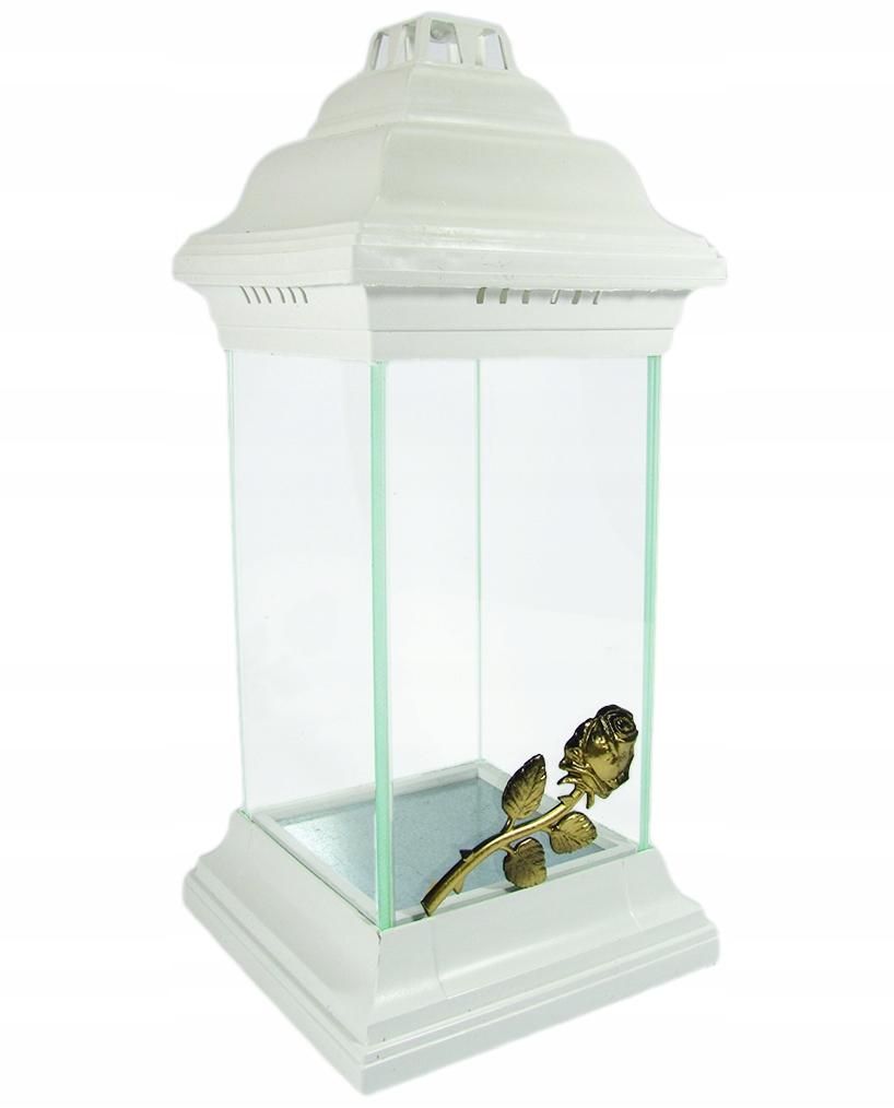 

Znicz latarenka lampion biały kapliczka z różą