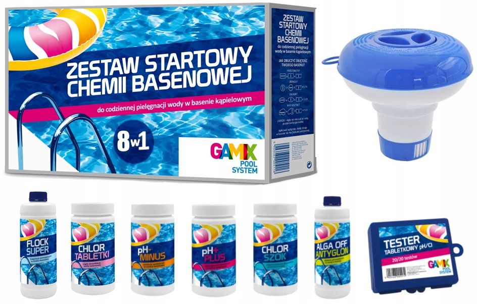 Gamix Zestaw Startowy 8w1 Chemii Do Basenu Chemia Tabletki Pływak Mini