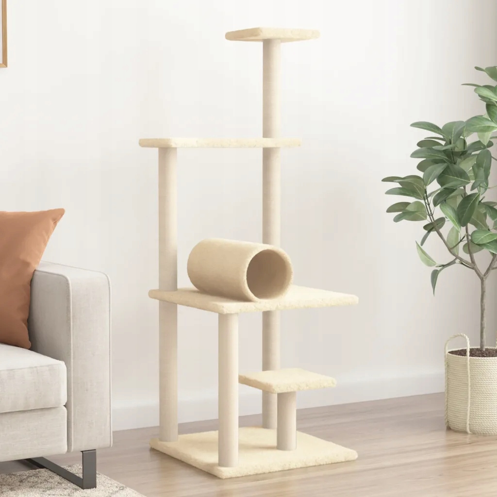Levně Petrashop Škrabadlo pro kočky se sisalovými sloupky krémové 136 cm Krémová