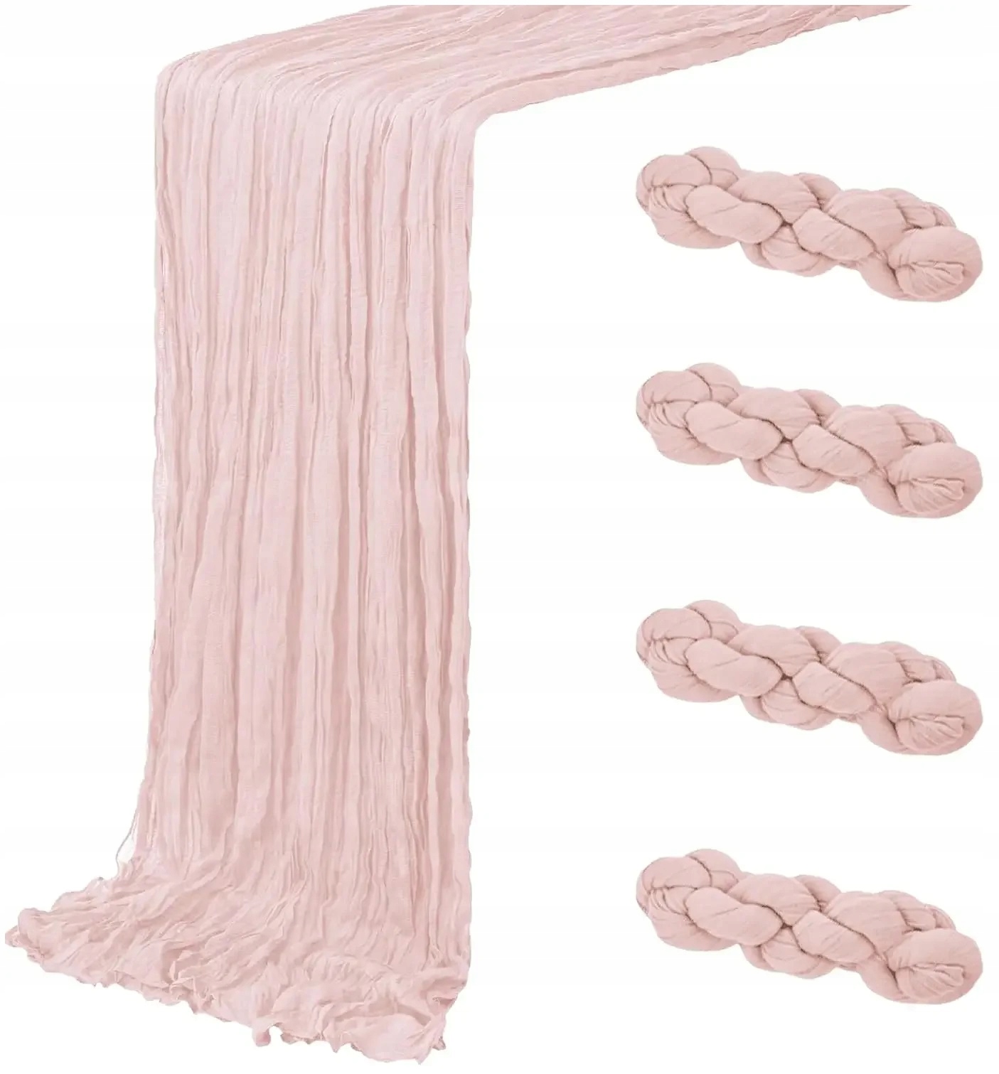 BIEŻNIK BOHO PUDROWY RÓŻ VINTAGE MARSZCZONY DEKORACJA STOŁU 300x90 cm