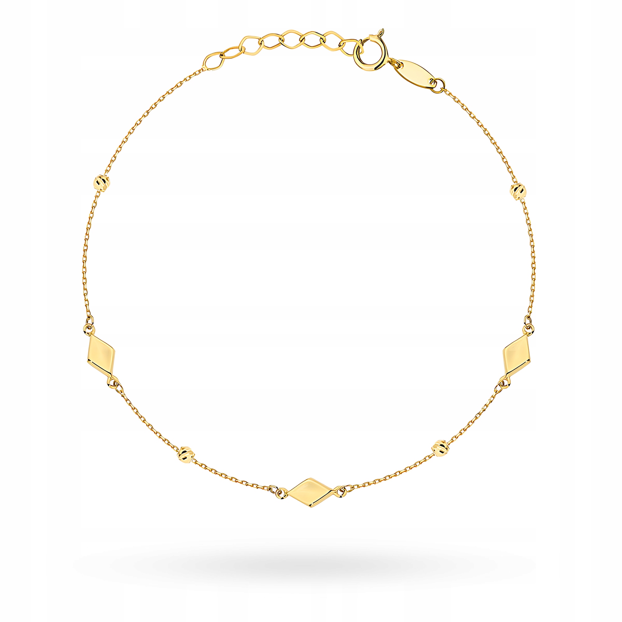 Jemný Zlatý Náramek Dámský pr. 585 Romby a kuličky Korálky 14k