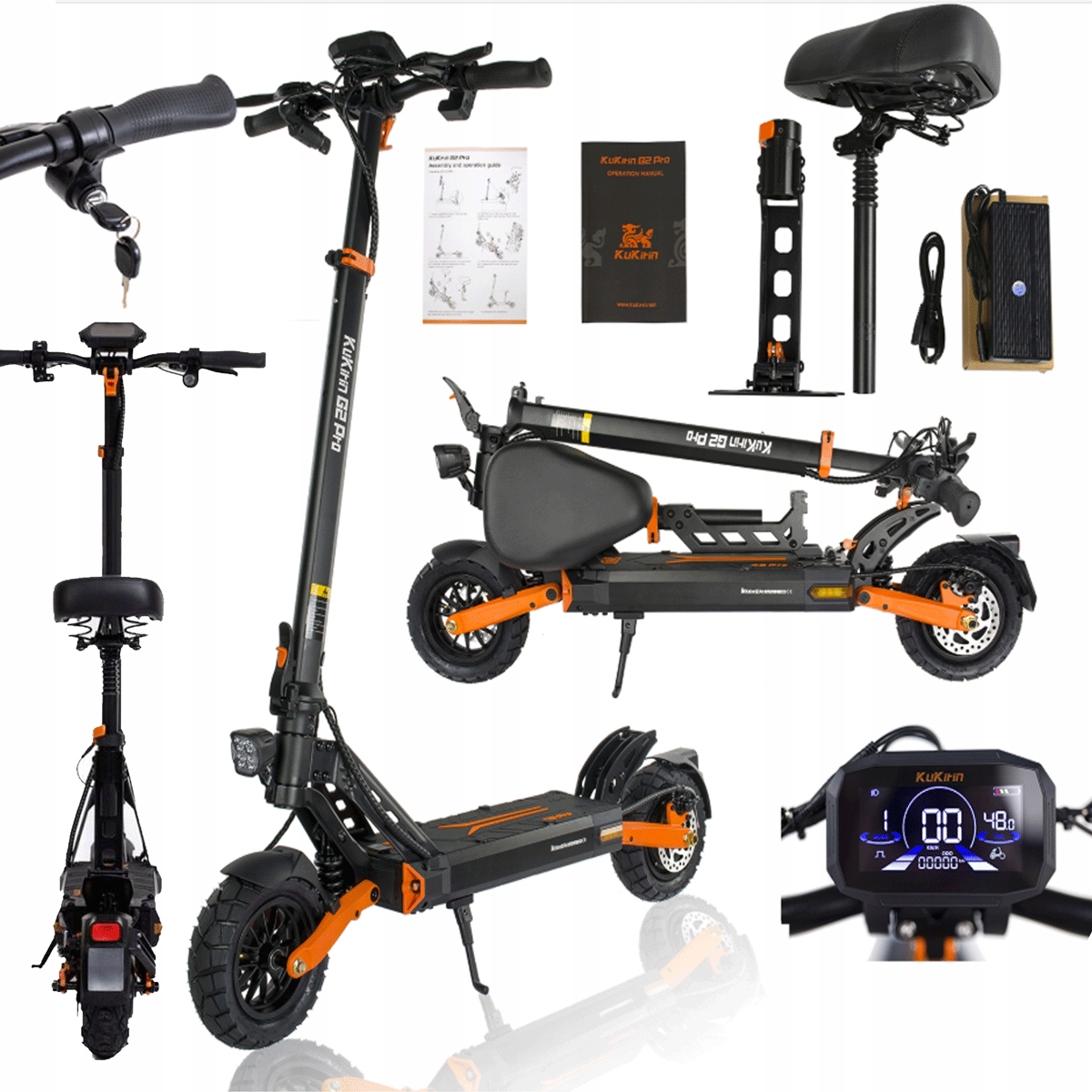 KuKirin G2 Pro Pojazd Elektryczny Składany 1000W 48V 15.6Ah 45km/h 58km 9''