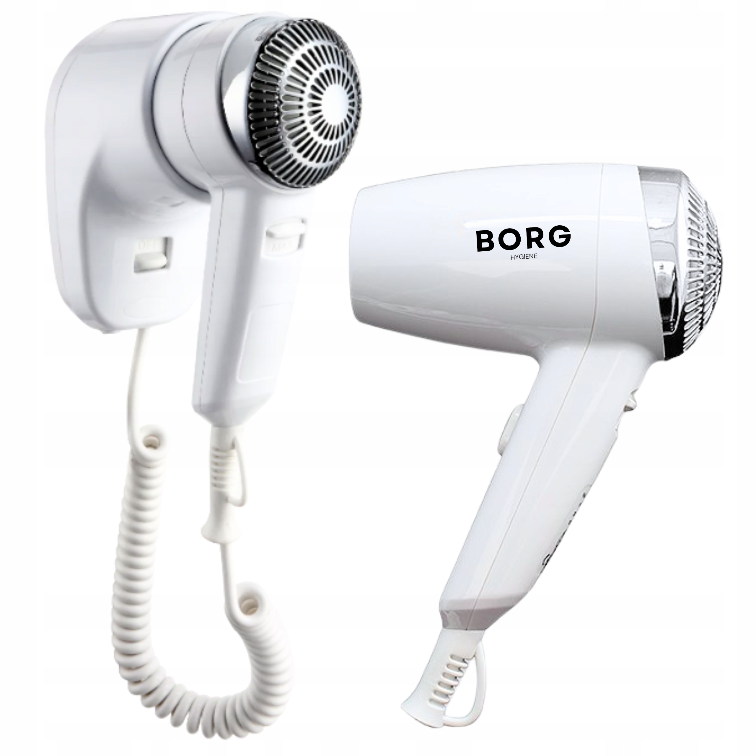 Hotelový nástěnný vysoušeč vlasů s držákem Borg Ivalo Cr White 1200W