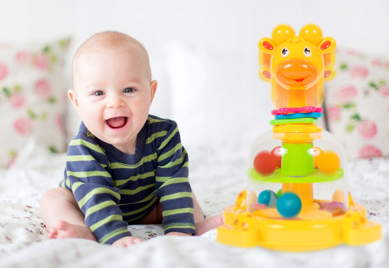 BĄCZEK SPINNER DLA DZIECI ŻYRAFKA Z KULECZKAMI ZABAWKA WIRUJĄCA DLA DZIECI Efekty ruchowe