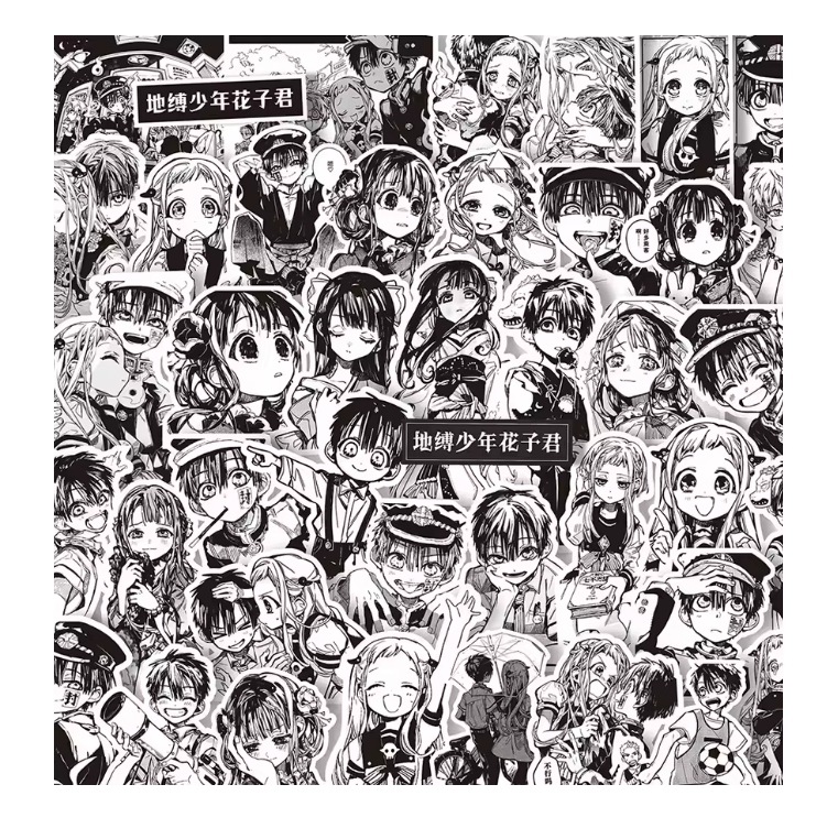 Naklejki Wlepy Toilet-bound Hanako-kun czarno-białe 65 szt Stickerbomb