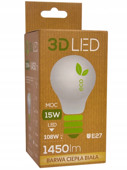 

Żarówka Led 3D Led E27 15W 230V biała ciepła