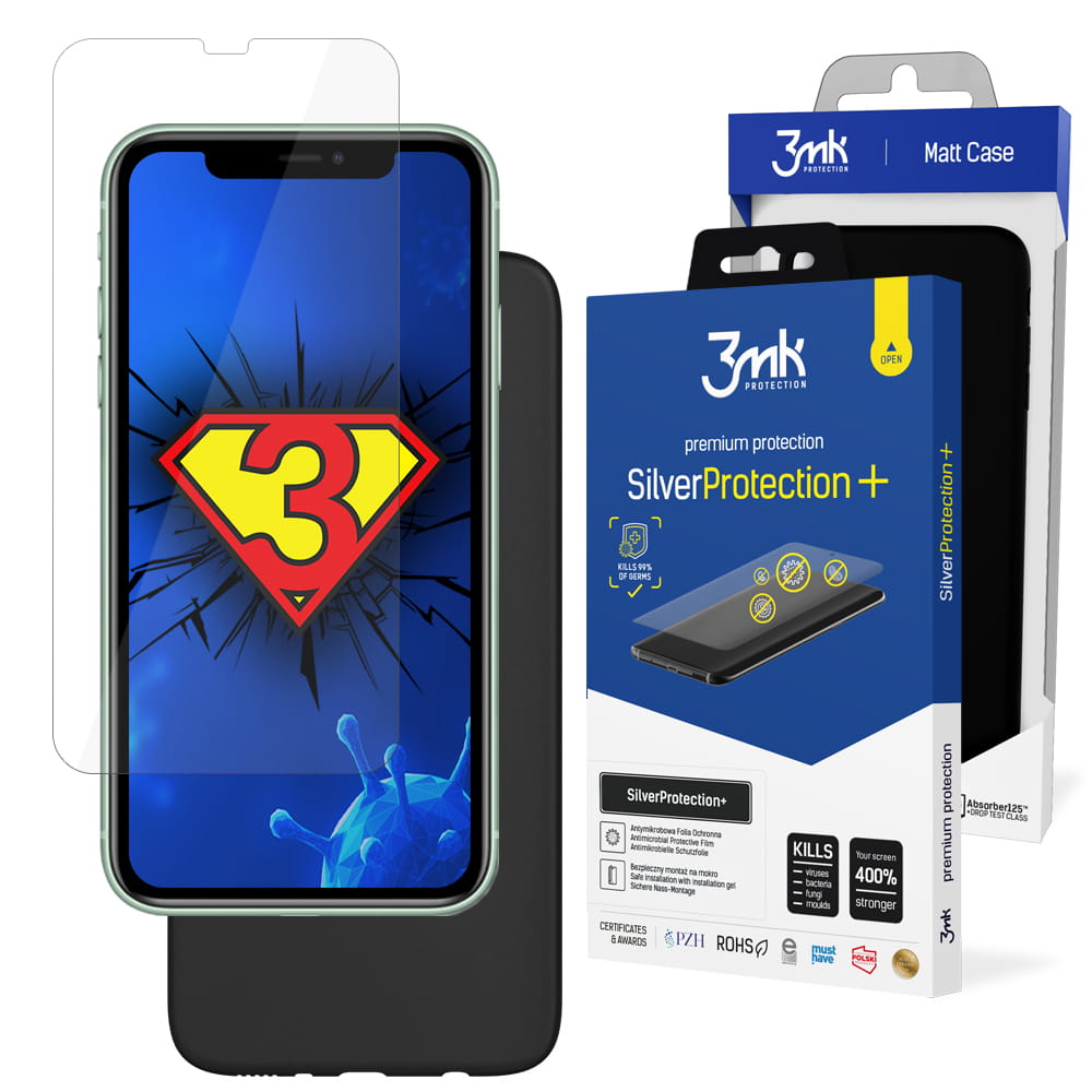 

Czarne odporne Etui Case + Folia do iPhone Xr 3mk