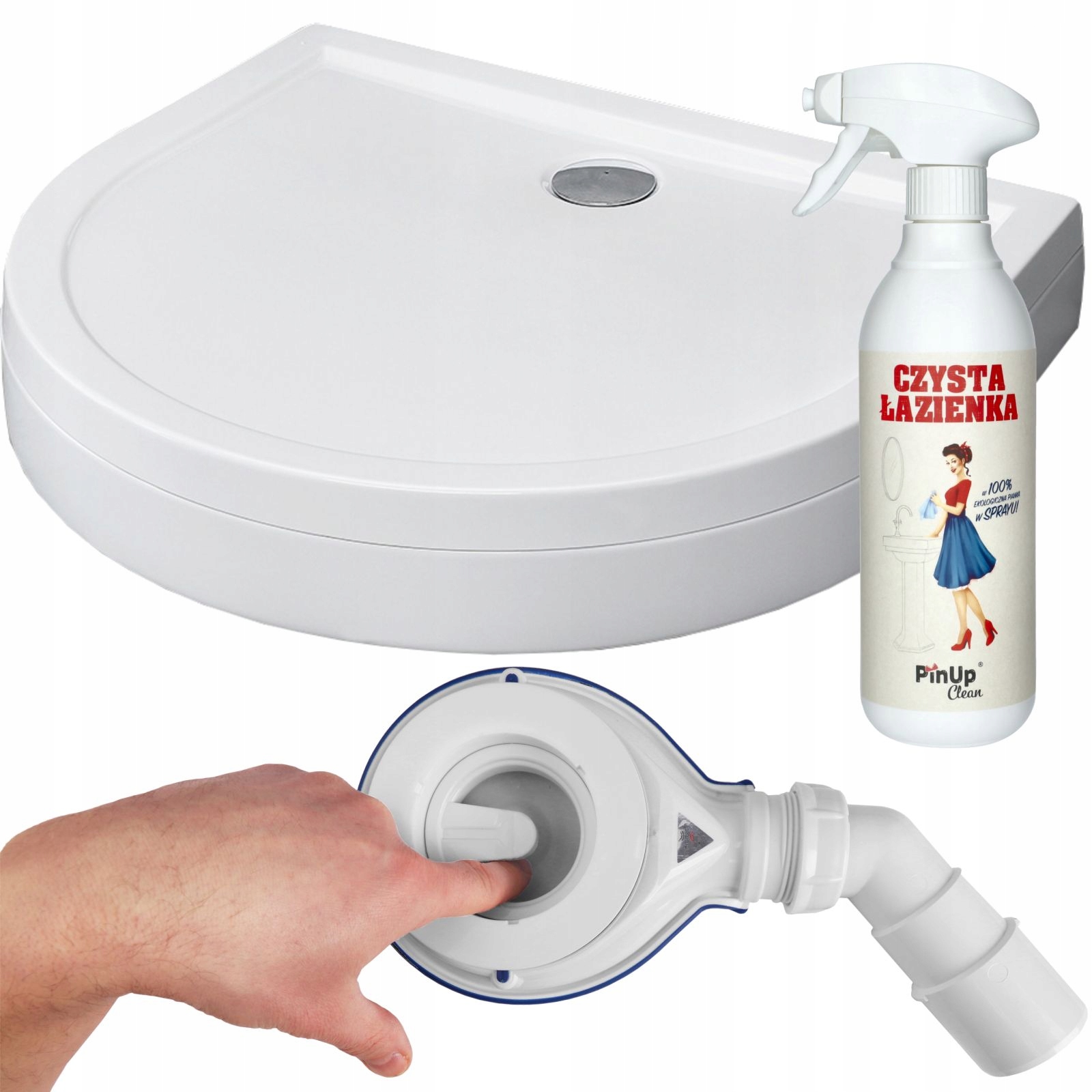 Brodzik antybakteryjny 1/2 koła Delos P z obudową 100x90 syfon Premium