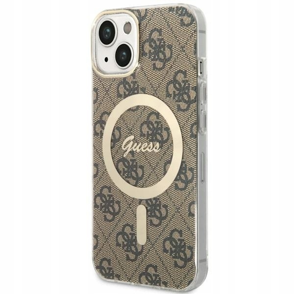 Pouzdro pro iPhone 14 Guess Hardcase 4G MagSafe hnědé
