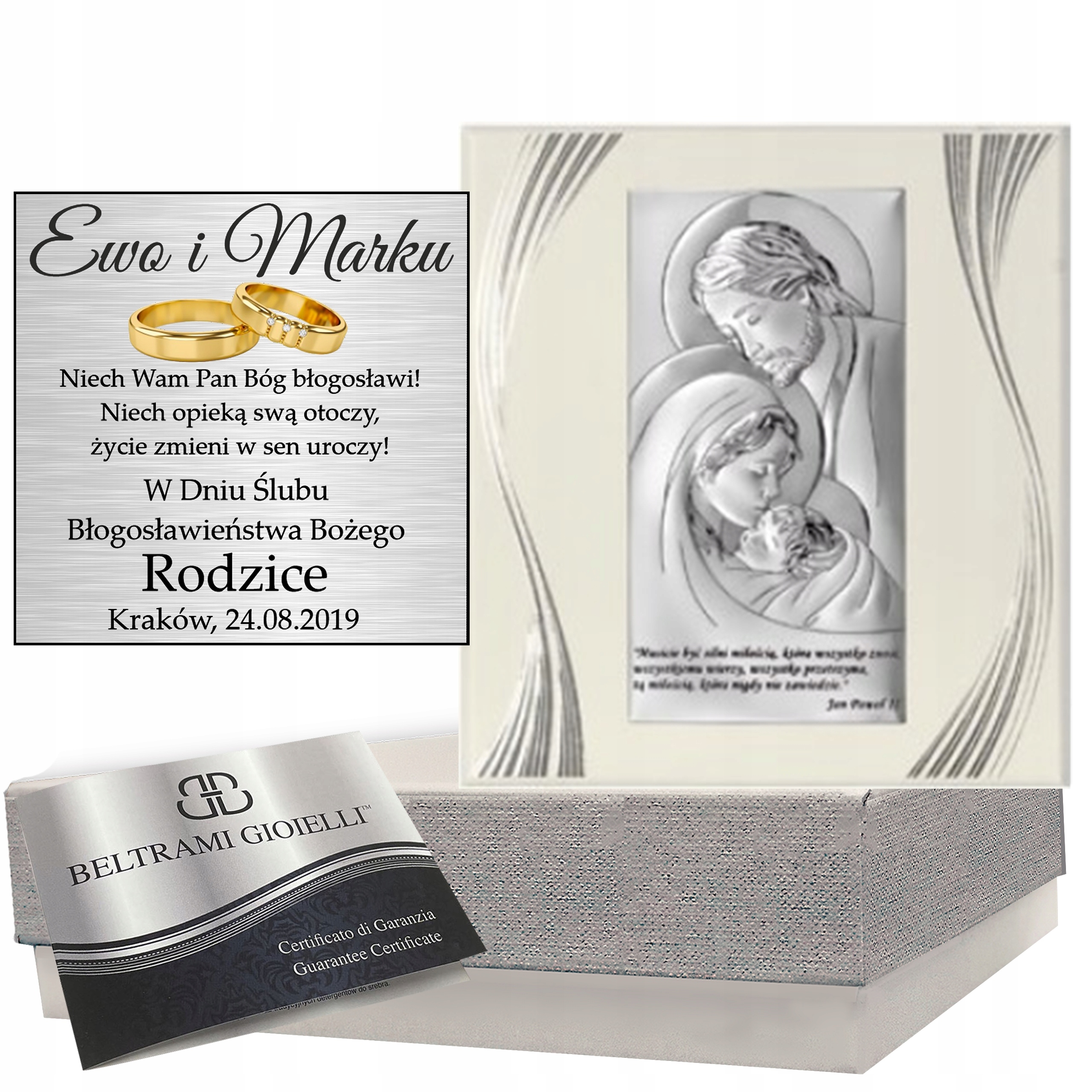 Stříbrný obraz Svatá rodina dárek Svatba Svaté Přijímání