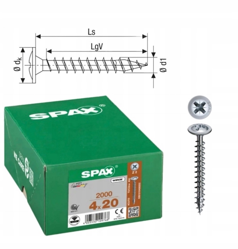 Univerzální šroub Wirox spax 4 x 20 Wirox podložka 2000 ks