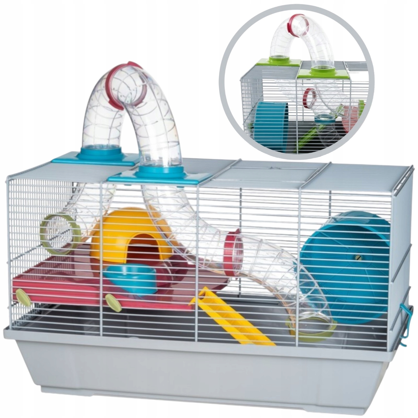Klatka z tunelami dla chomika i myszki (Szara) 50x28x29 cm