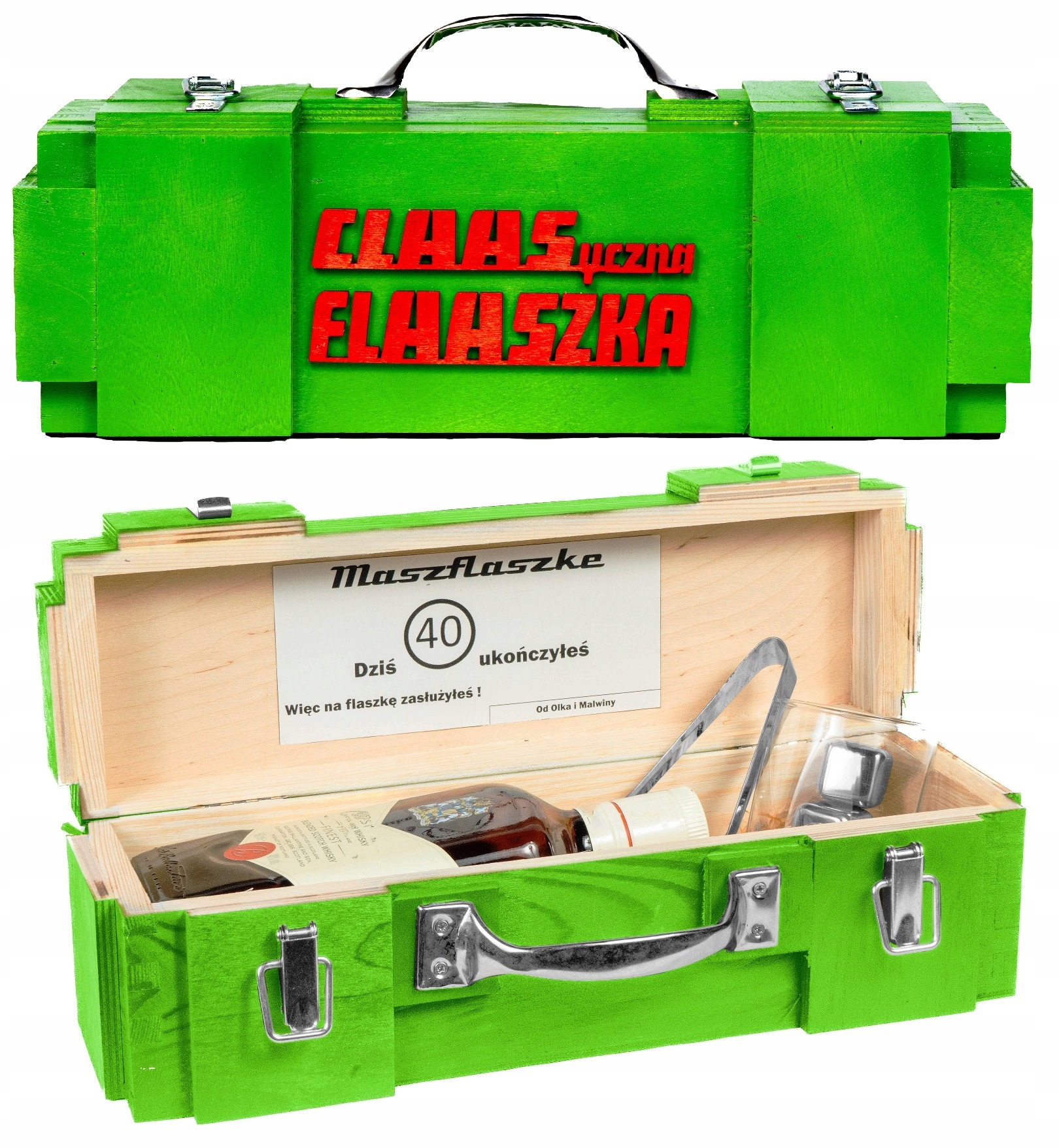 krabička na alkohol dárek farmář Claas 40 50 dřevěná Masivní Silná