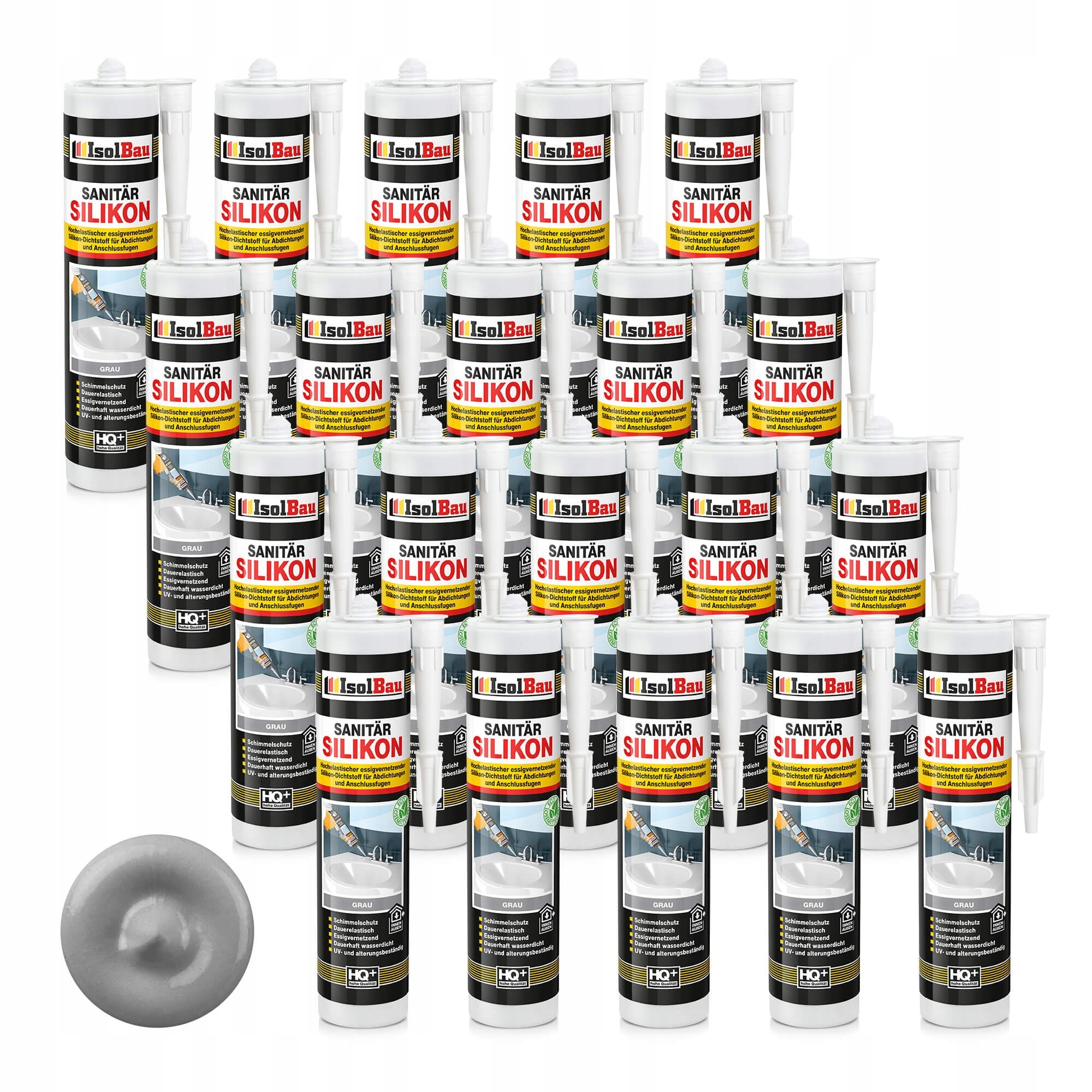 Šedý sanitární silikon IsolBau 20 x 300 ml Odolný vůči protiplísňový plísním
