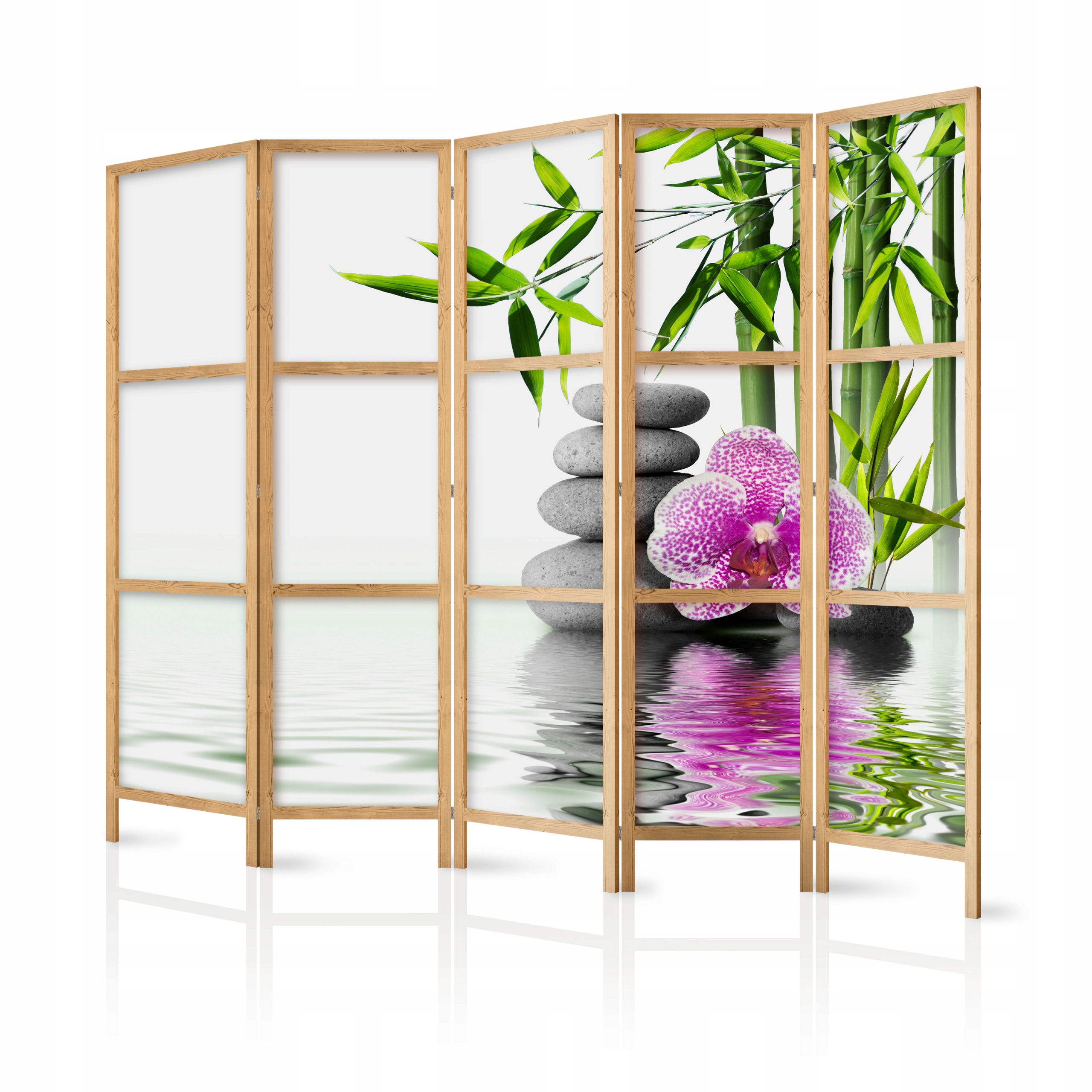 Paraván Japonský Panelový 5-DÍLNÝ Bambus Orchidej Spa Styl Boho 225x172