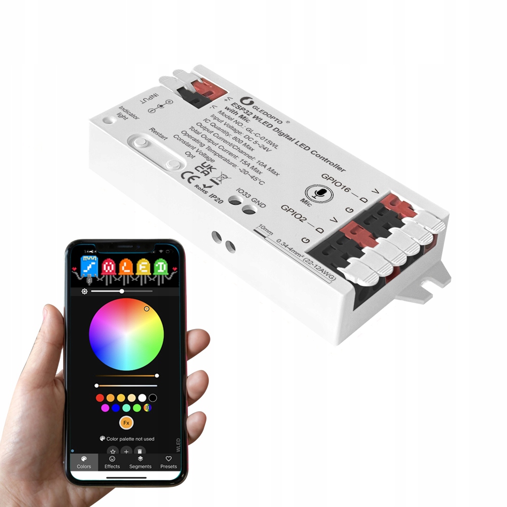 Sterownik WLED Magic Pixel RGBIC WiFi ESP32 Home Assistant WS281x MIKROFON