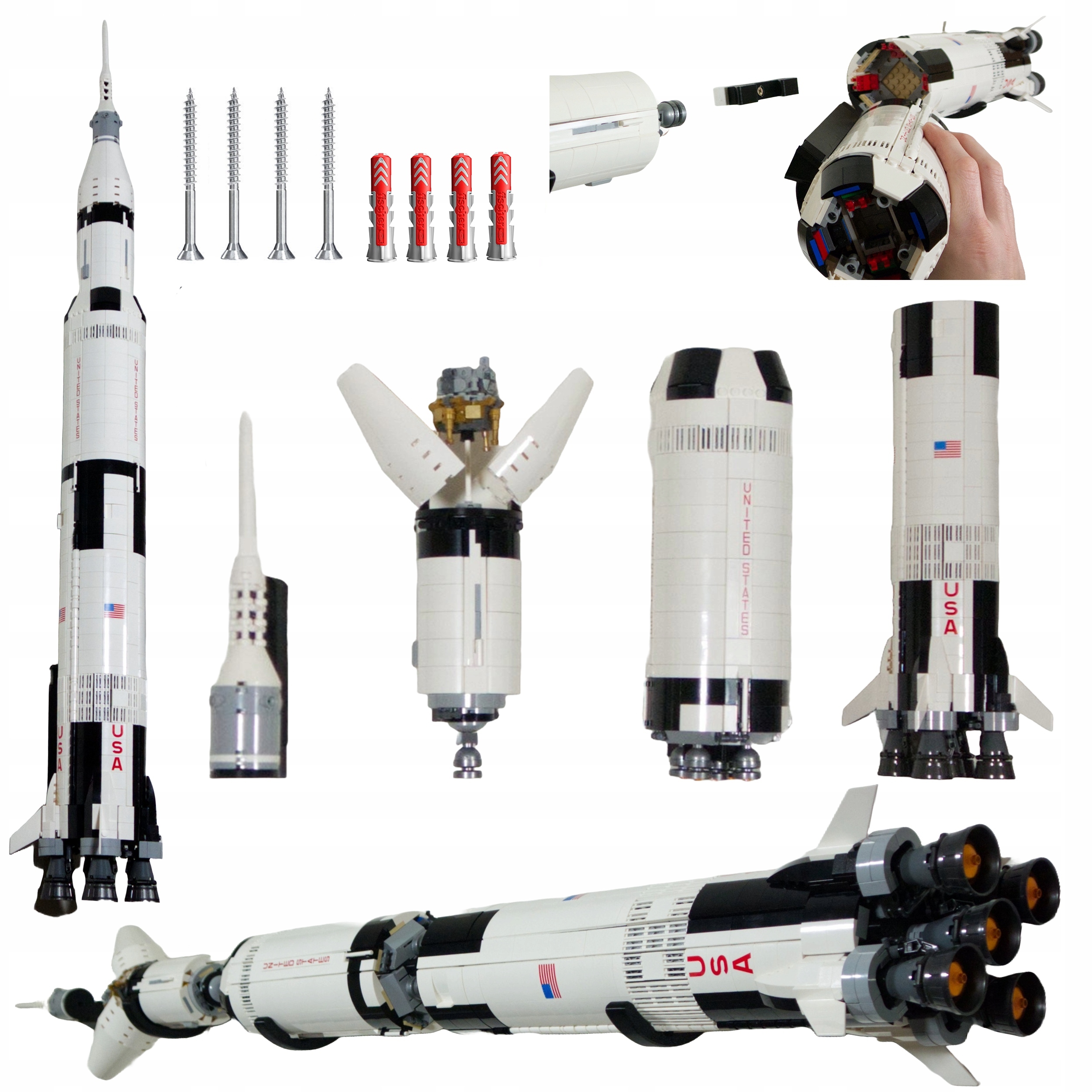 Sada Držáků Na Věšáky Na Zeď Pro Lego Saturn V Apollo 92176 21309