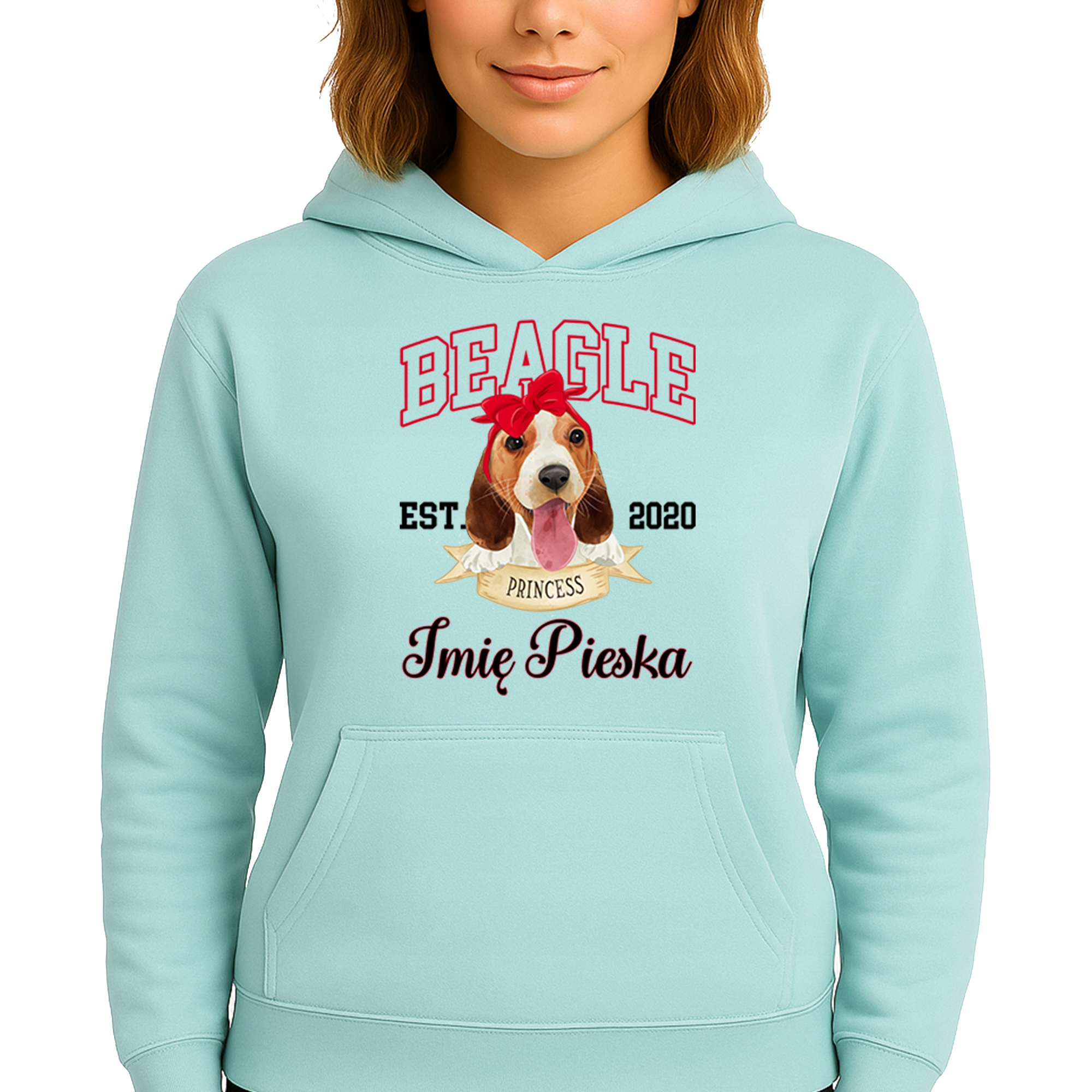 Mikina S Kapucí s mátovou kapucí Beagle *Jméno pejska* M