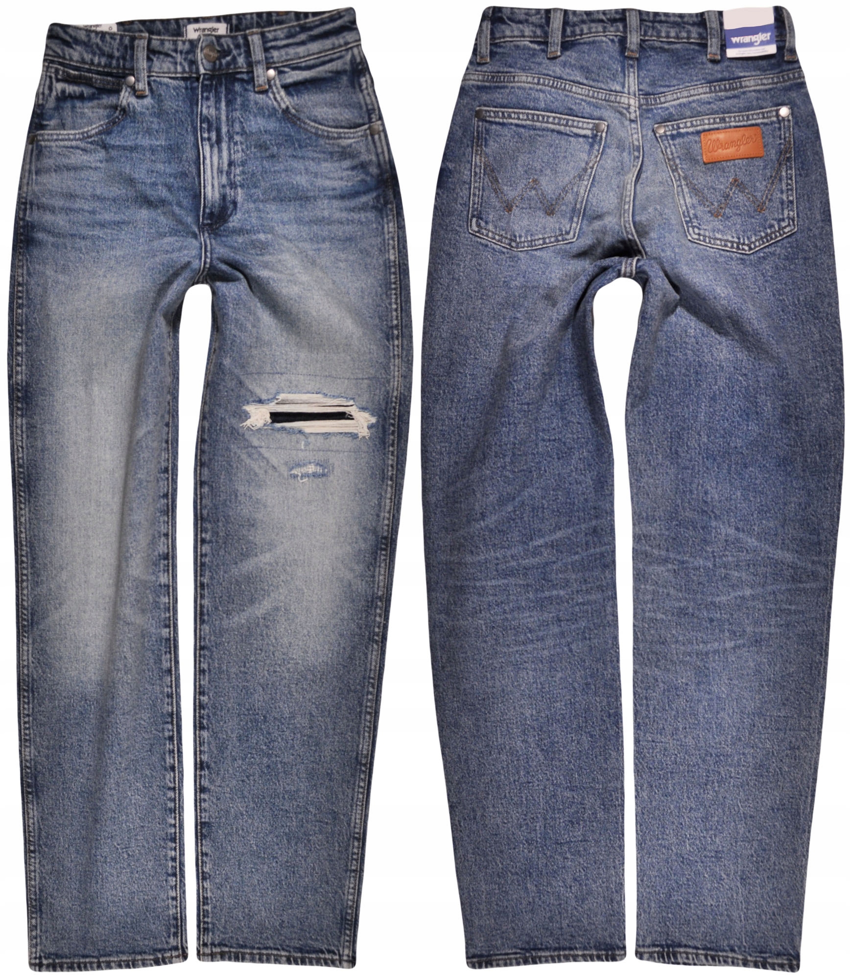 Wrangler kalhoty High Waist modré džíny Mom Straight W30 L32