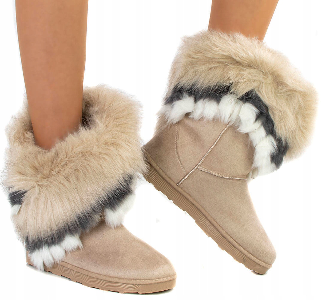 BEŻOWE CIEPŁE ŚNIEGOWCE Z FUTERKIEM BOTKI 40 Rozmiar 40