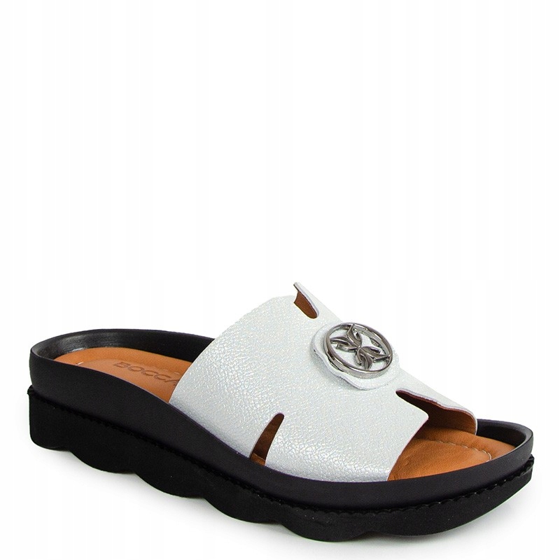 Boccato 031.1074 Stříbrné Kožené Nazouváky S Ozdobou 41