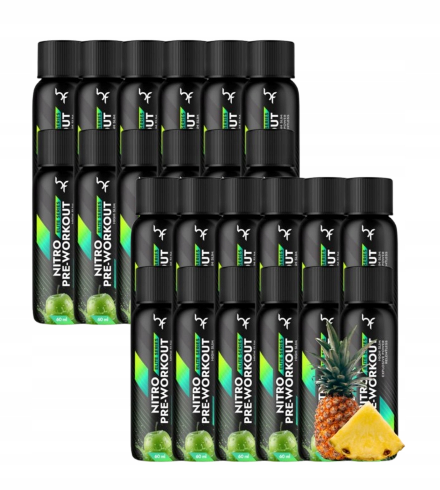 48 x BodyFuse Nitro Pre-Workout Shot Elite Series Shot 60 ml Ananasová energie