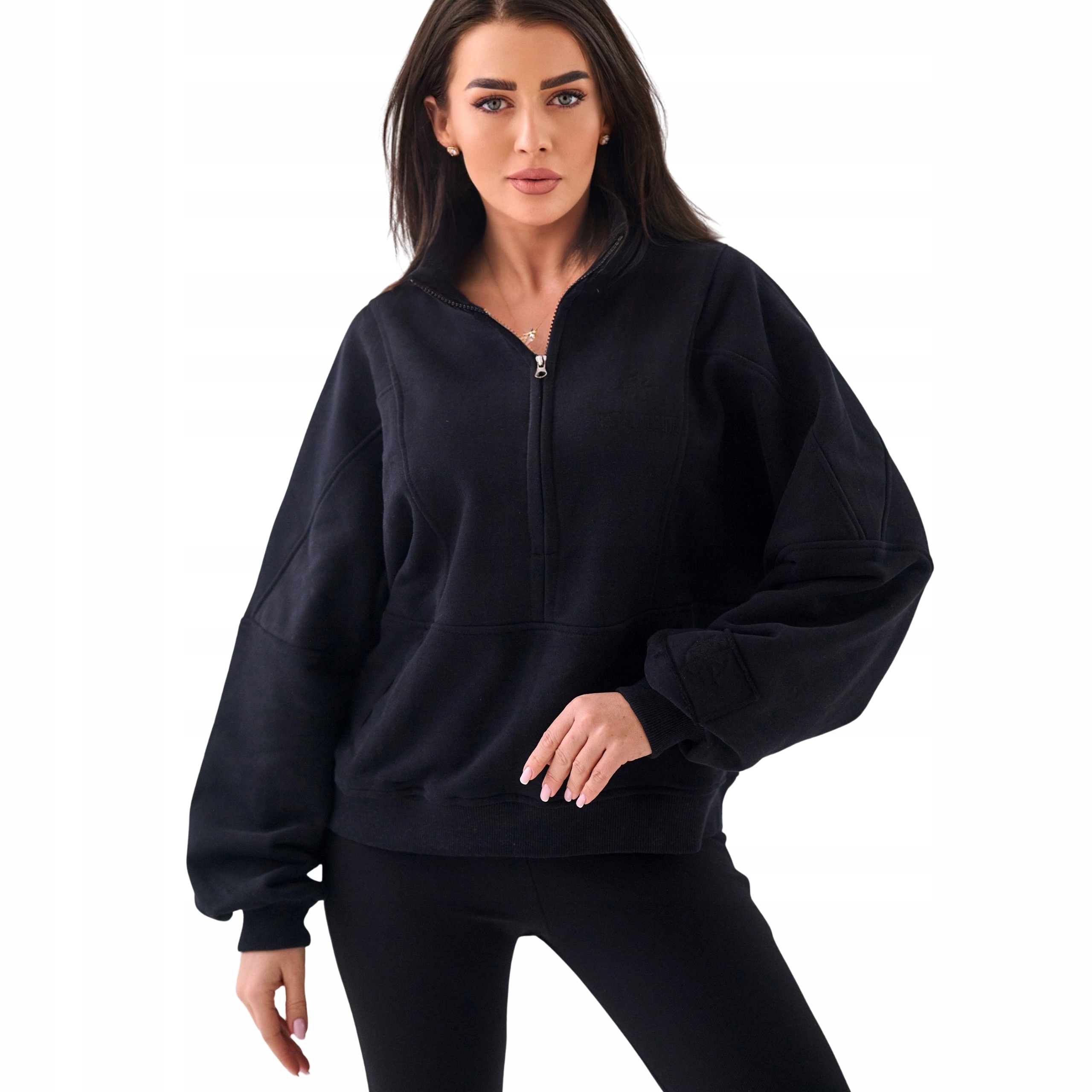 Mikina typu teplákovka s volným stojáčkem a prošíváním Premium, černá, velikost XL XXL