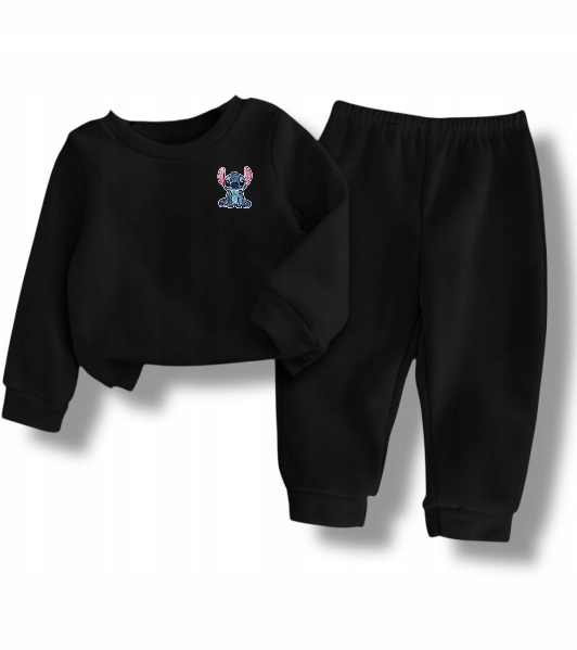 122 Komplet dresowy dziecięcy Bluza Stitch Spodnie Bawełna Jakość Czarny