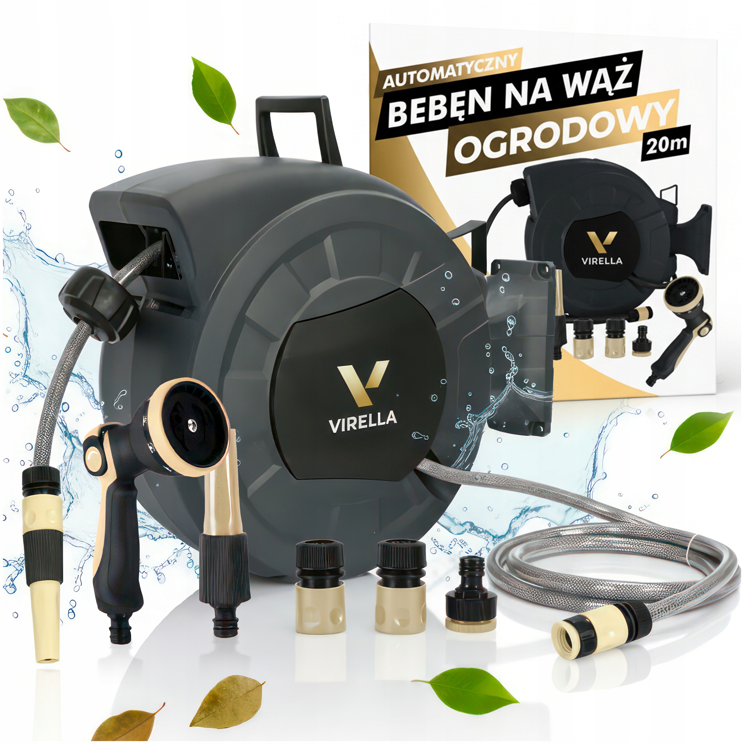 Záhradná Zvinovacia Hadica Automatická Bubonová Pištoľ Zavlažovač Koncovky 1/2 22 m