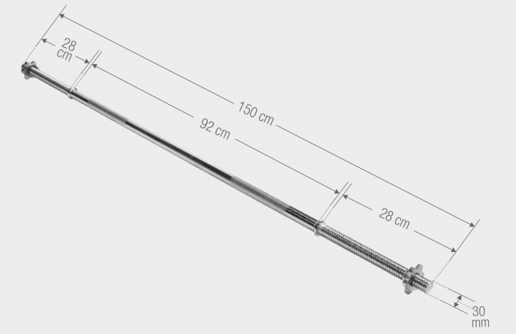 Gryf Prosty Gwintowany sztanga 150cm 30mm