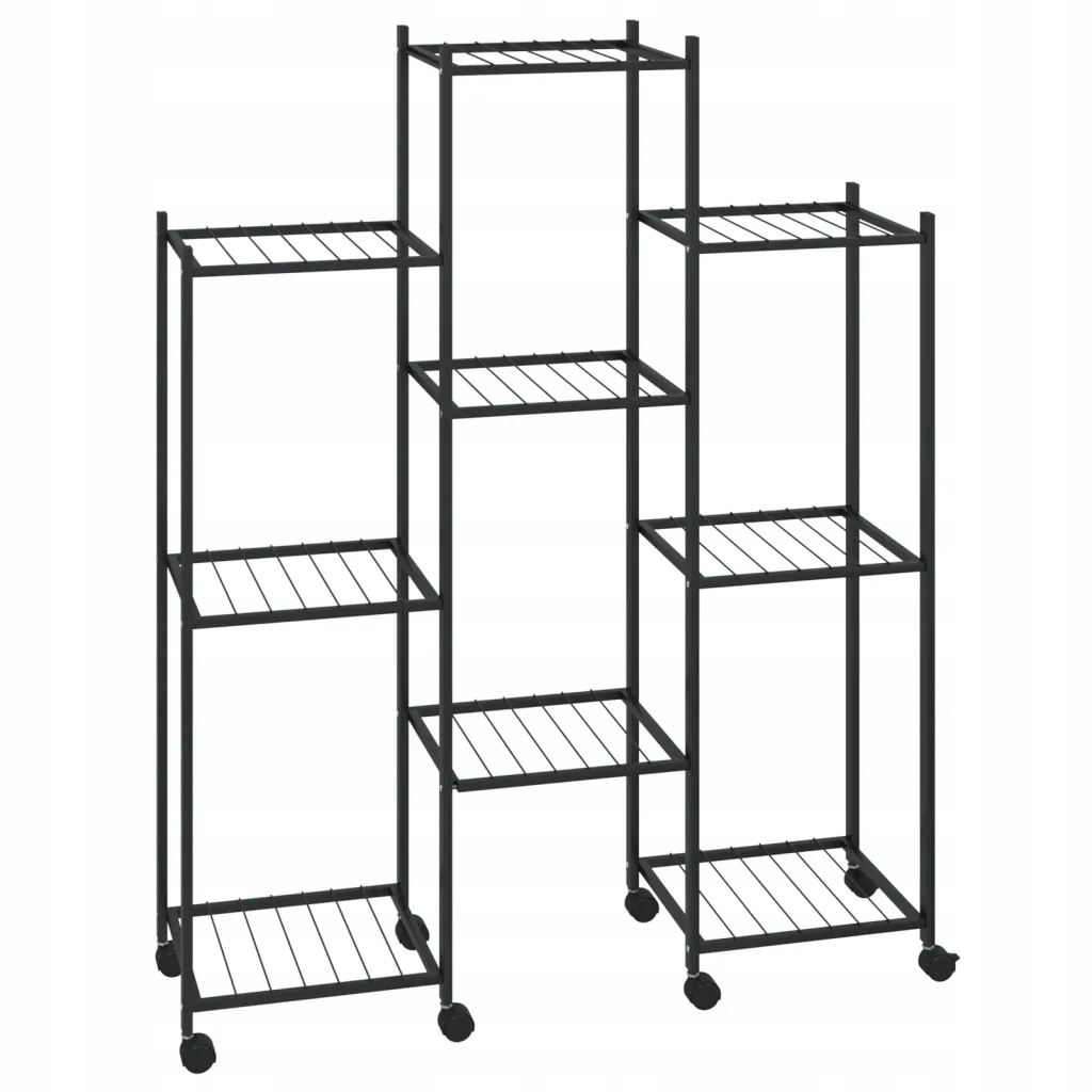 Rohový držák na květináč ze železa na kolečkách, černý, 83x25x103,5 cm