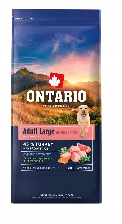 Levně Granule Ontario Large Weight Control Turkey &amp; Brown Rice 12kg