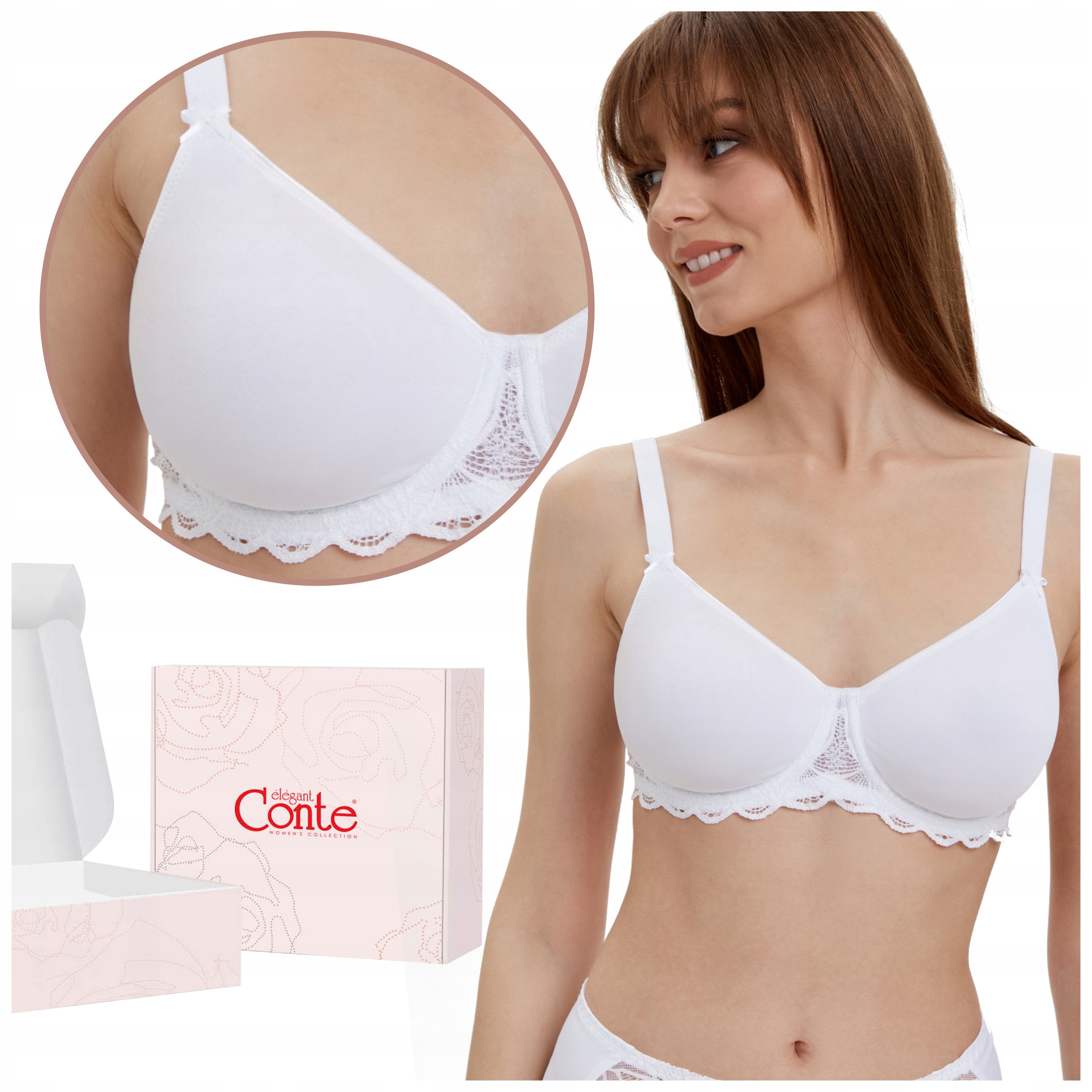 Biustonosz formowany gładki stanik koronkowy Conte RB6045 biały 85D
