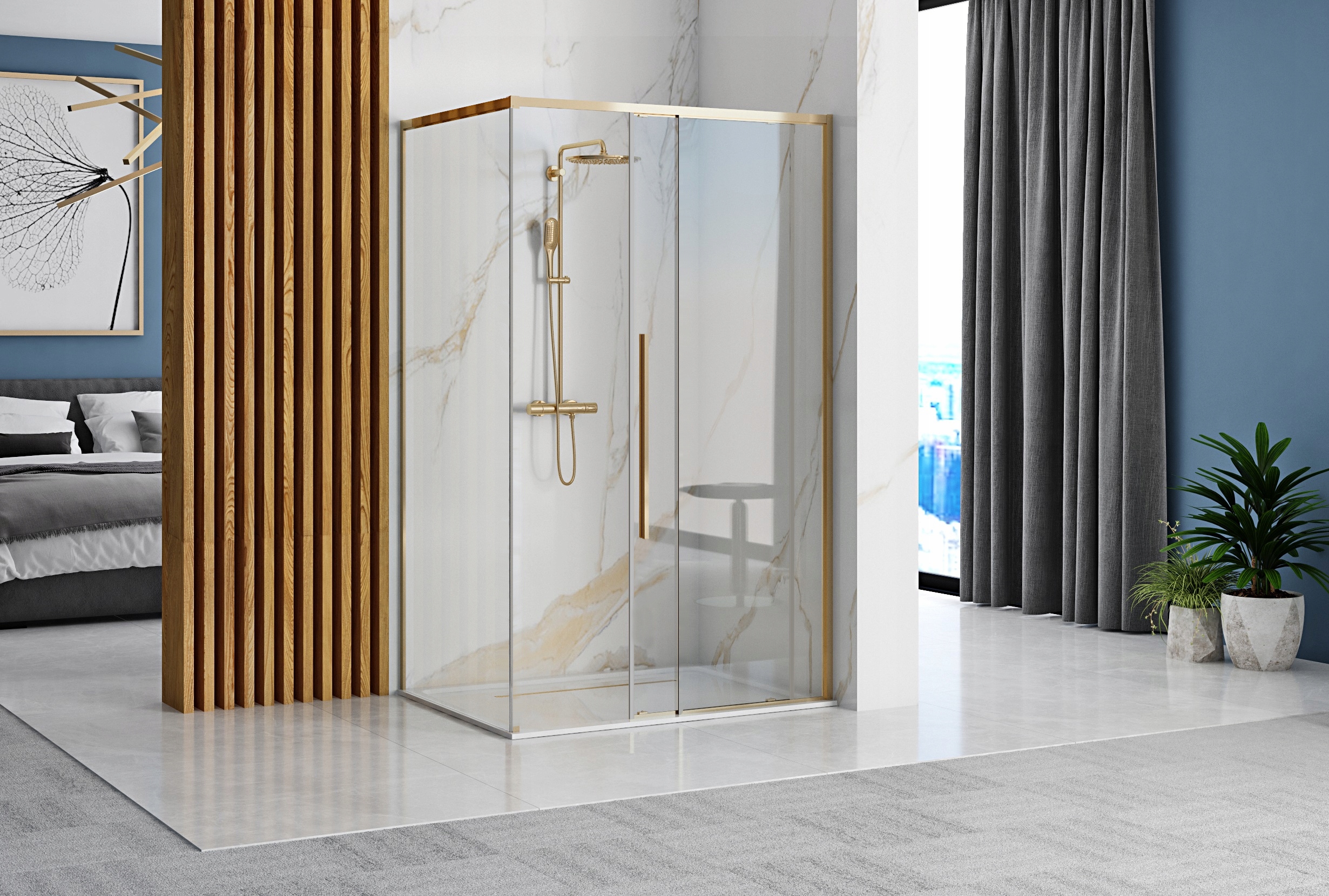 KABINA PRYSZNICOWA ZŁOTA NAROŻNA SOLAR 90x90 GOLD Marka Rea