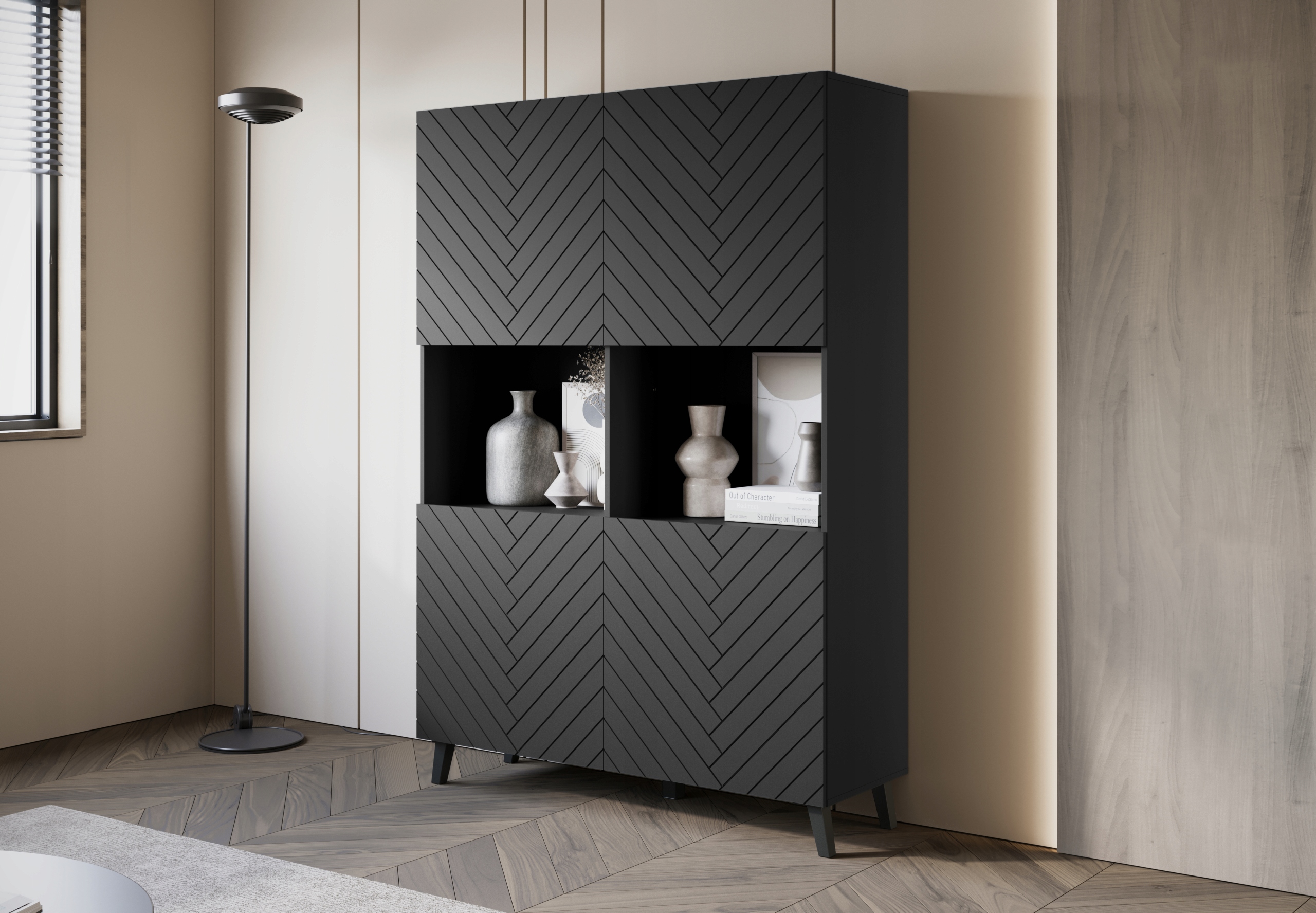 Szafka RTV PHUKET 190 Czarny Grafit Jodełka Typ stojąca